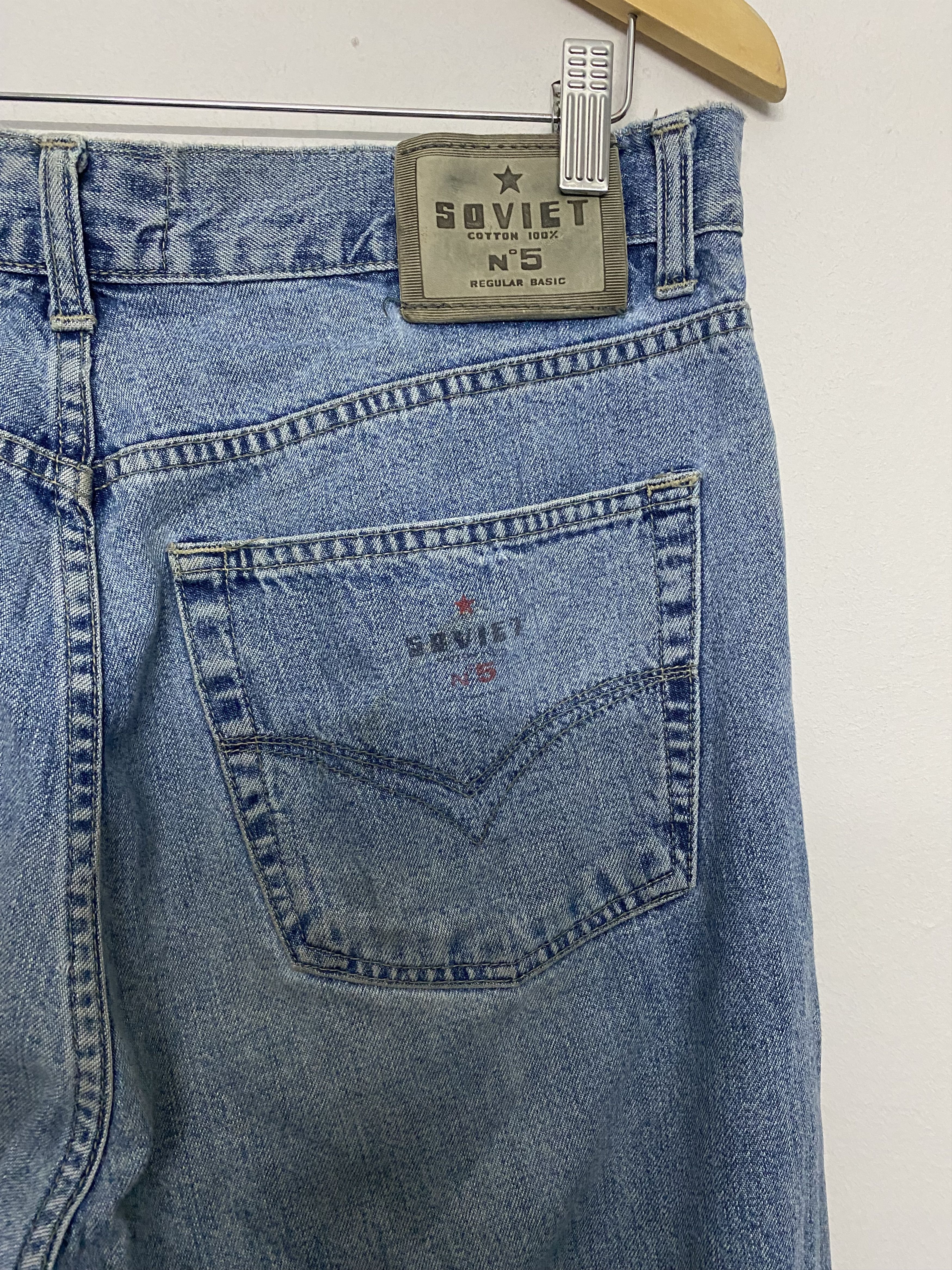 Jean Vintage 90s SOVIET Nº5 Regular Basic Faded Denim Jeans Size US 33 - 5 Thumbnail