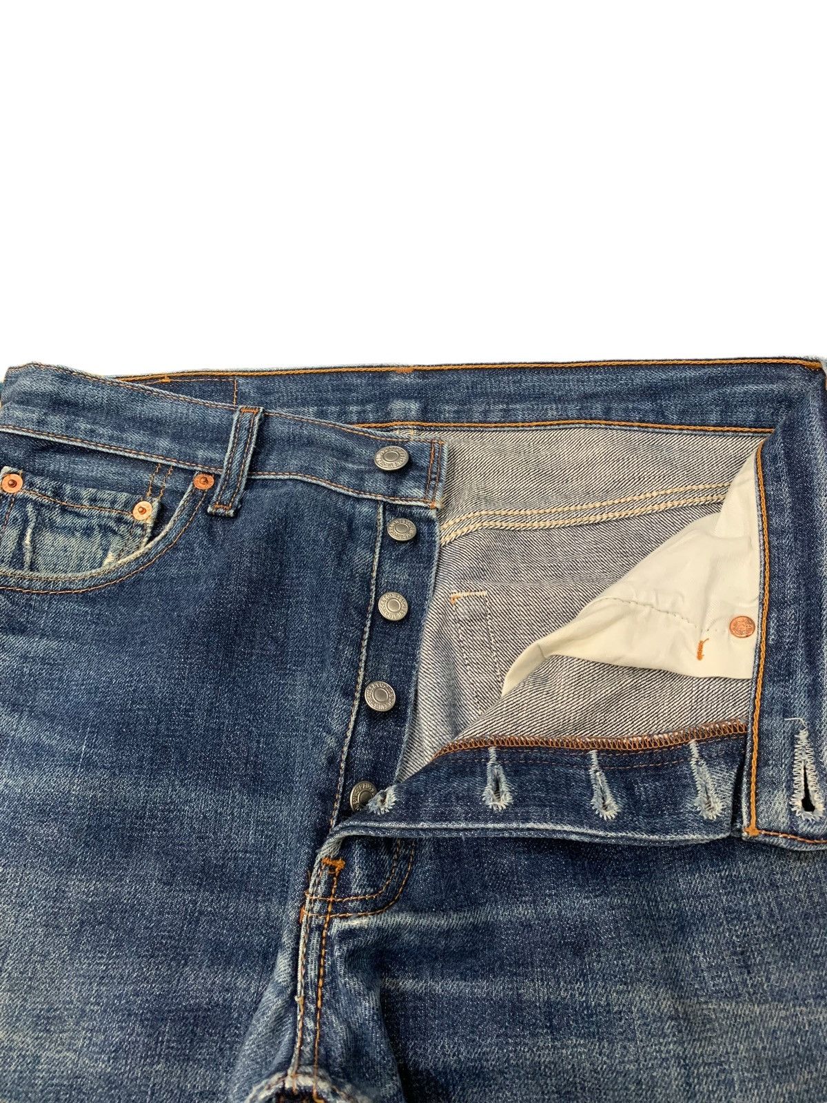 Levi's Levis 501 Buttonfly Distressed Whiskering Denim Pants (AB35) Size US 29 - 15 Thumbnail
