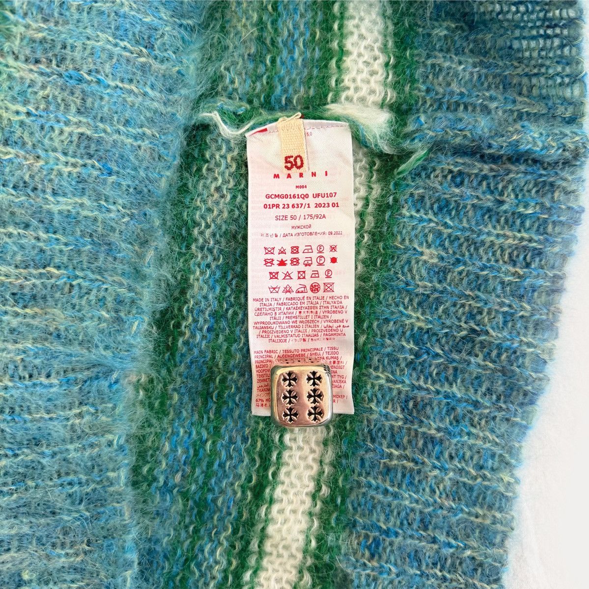 Marni Marni Fuzzy Mohair Knit Striped Sweater Green and Blue Size US M / EU 48-50 / 2 - 3 Thumbnail