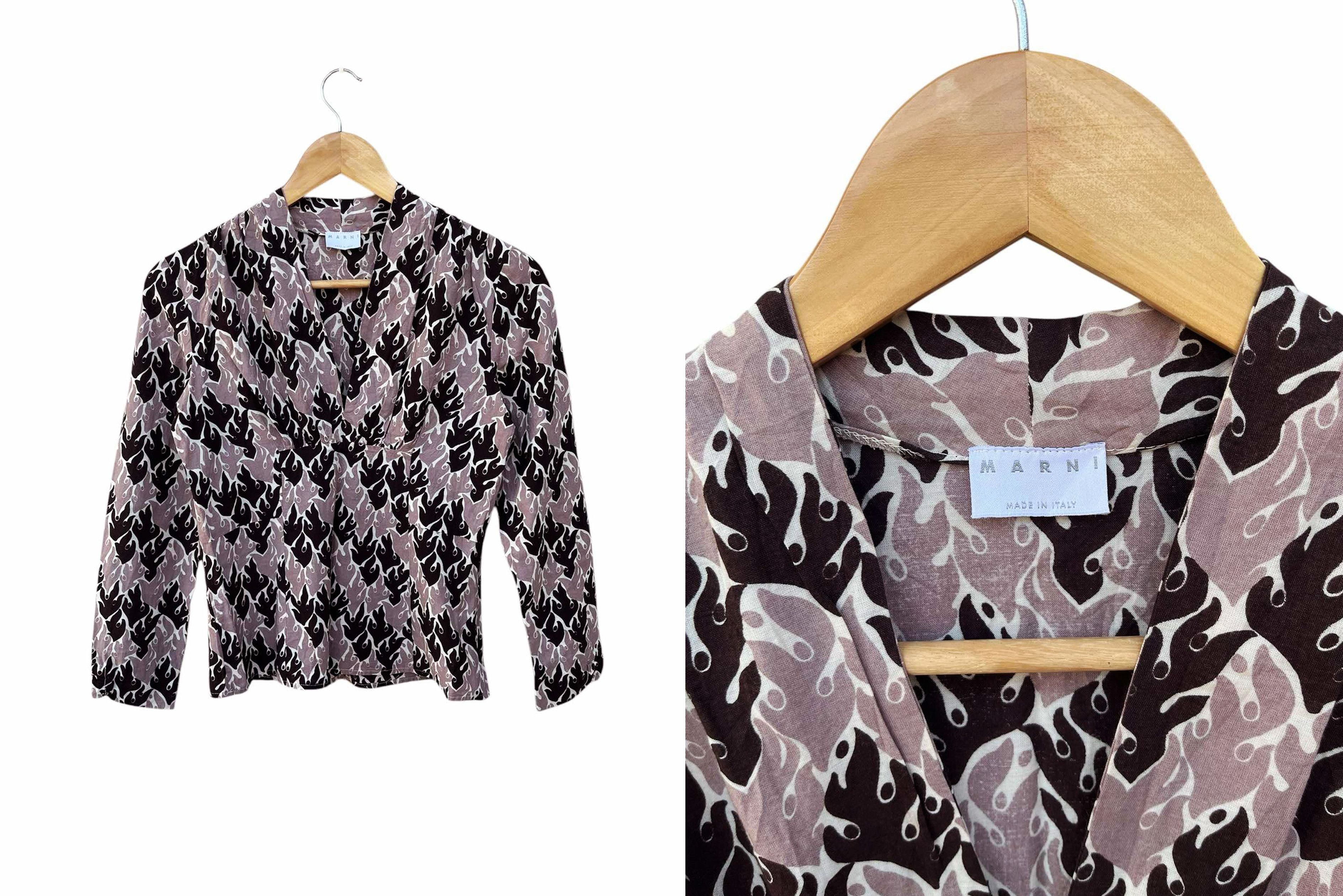 Marni MARNI cotton long sleeve deep v neck top, abstract printed Size XS / US 0-2 / IT 36-38 - 2 Thumbnail