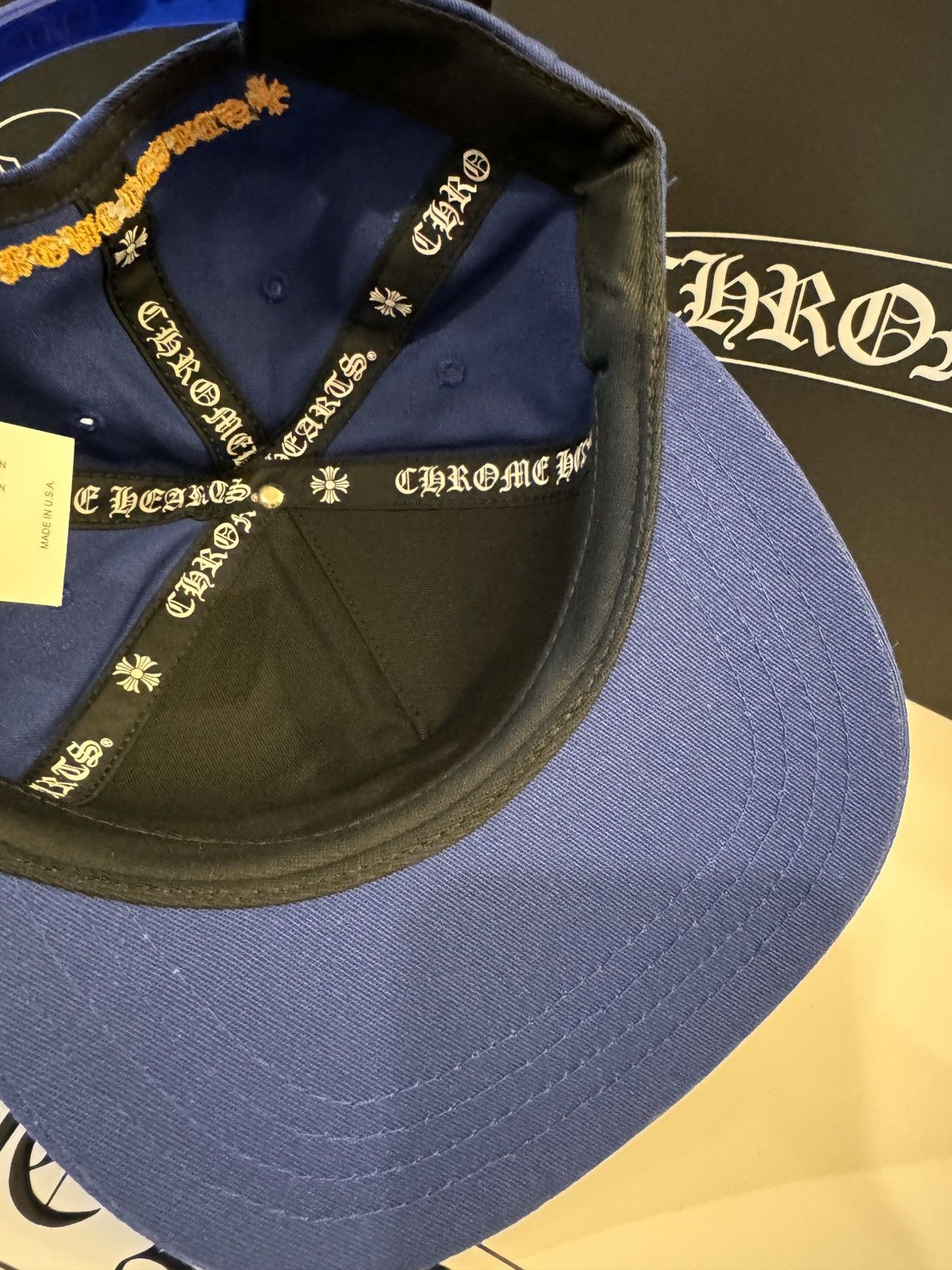 Chrome hearts hat ch baseball 5 panel blue gold