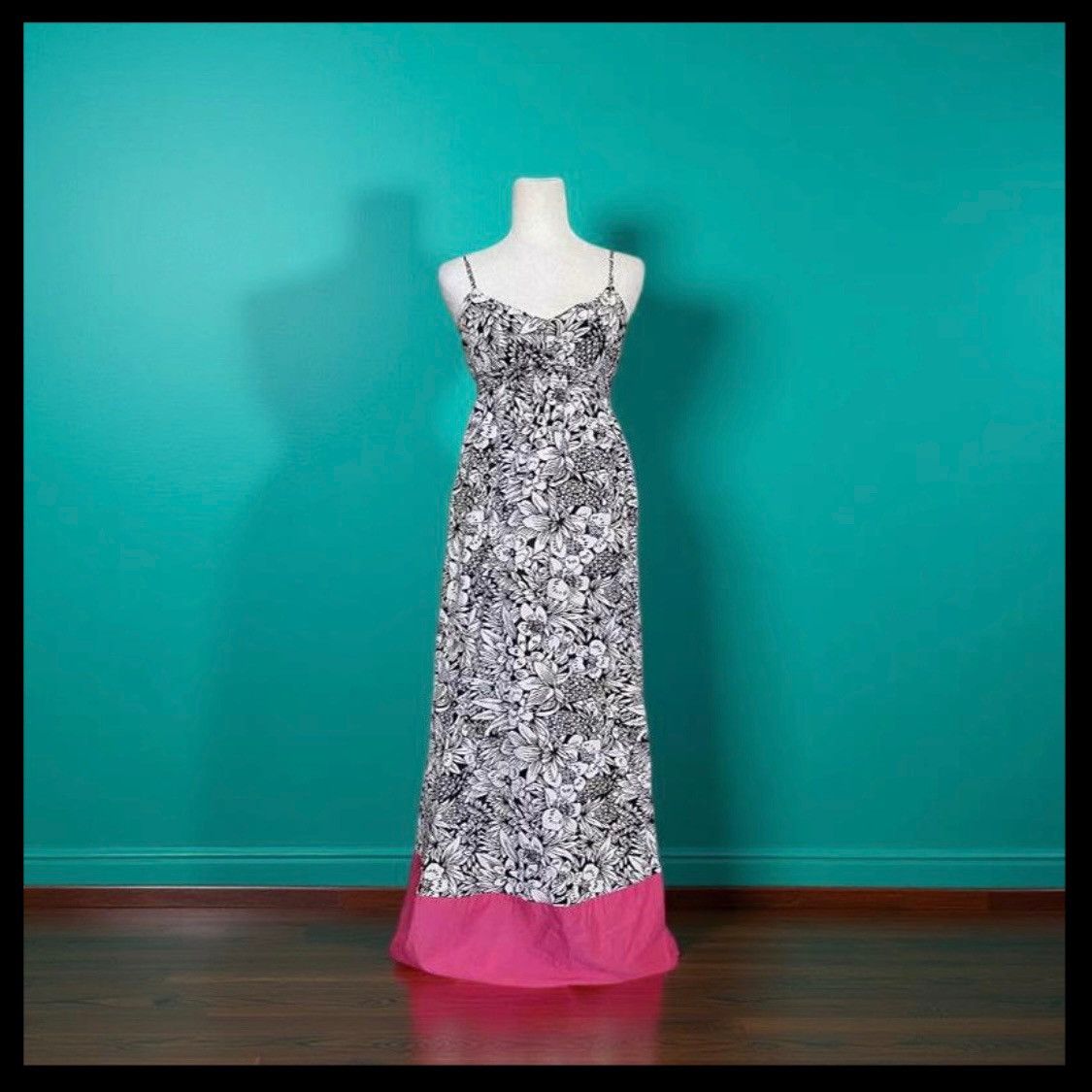 Aeropostale Black and white floral maxi dress with Pink hem Size L / US 10 / IT 46 - 1 Thumbnail