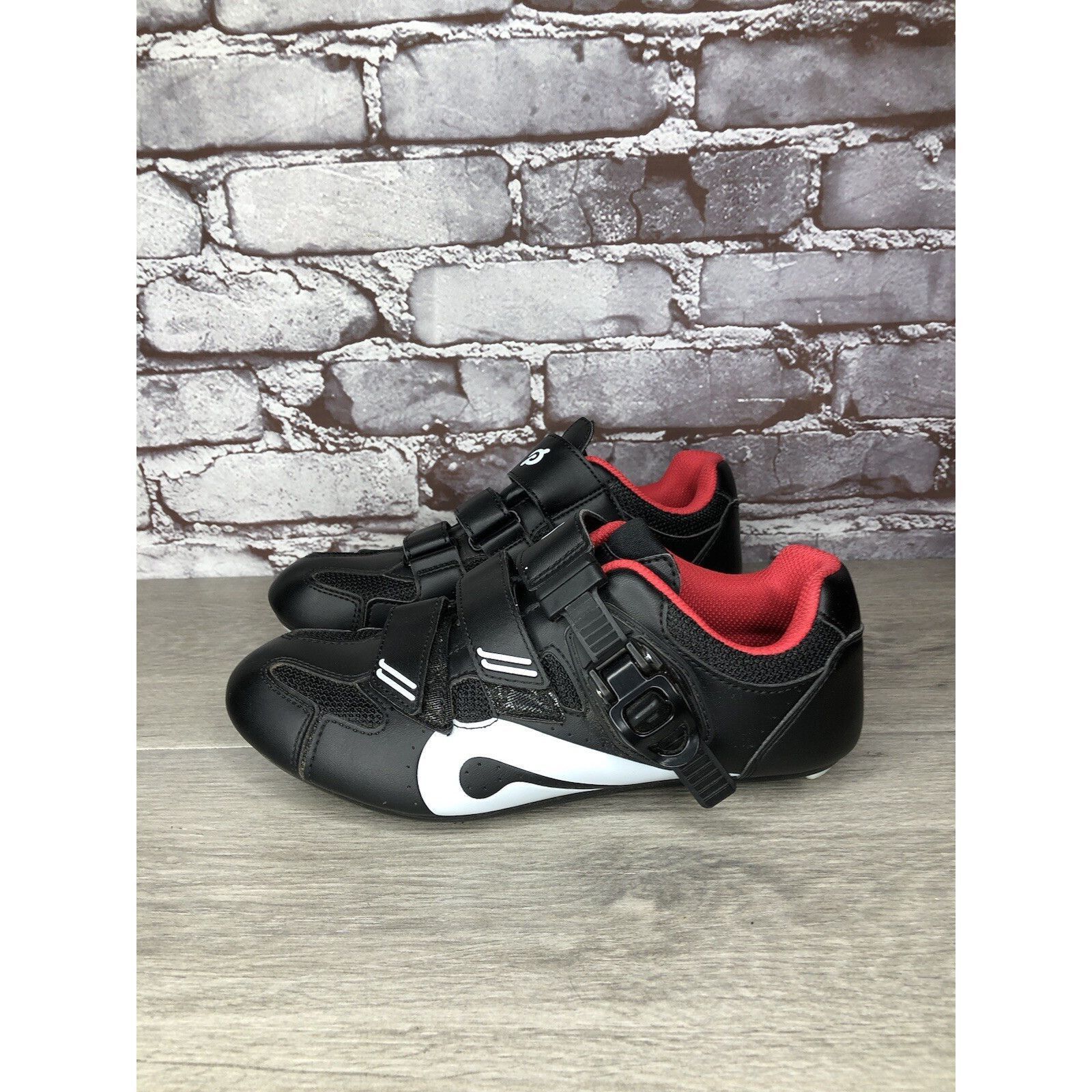 Other Peloton Cycling Shoes Black Leather Mesh White Red Strap Wom Size US 6.5 / IT 36.5 - 1 Thumbnail