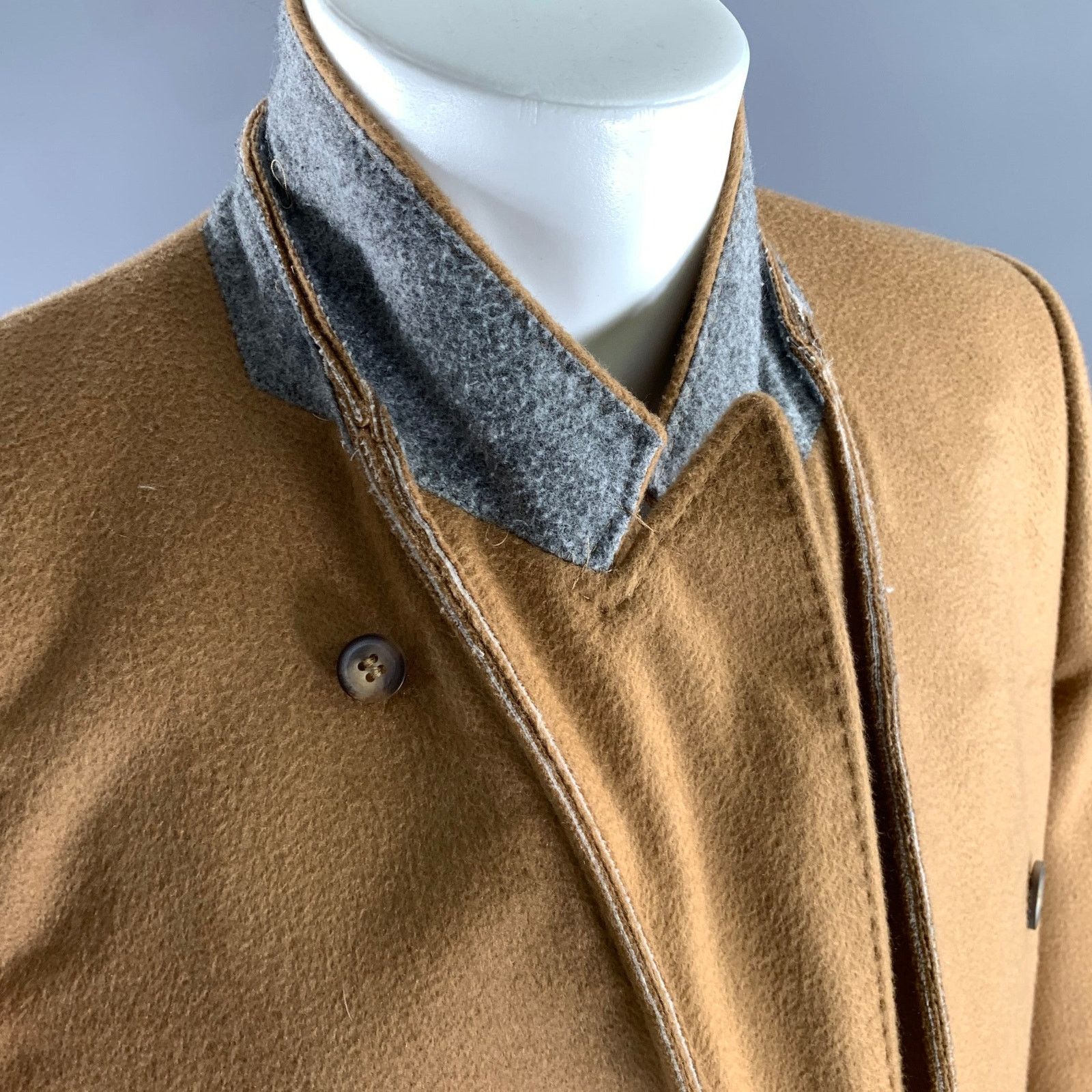 H&M H & M Size 38 Camel Grey Wool Inverted Lapel Overcoat Size US XXS / EU 40 - 6 Thumbnail