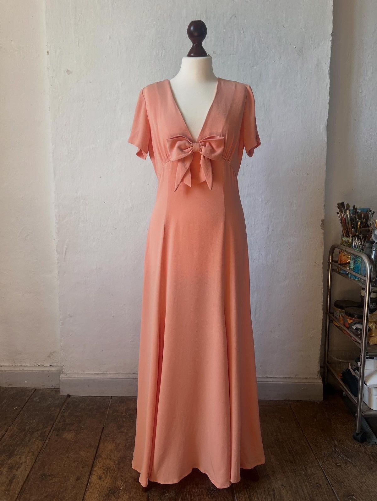 Moschino 1990s Franco Moschino Couture maxi dress gown peach silk Size S / US 4 / IT 40 - 1 Thumbnail