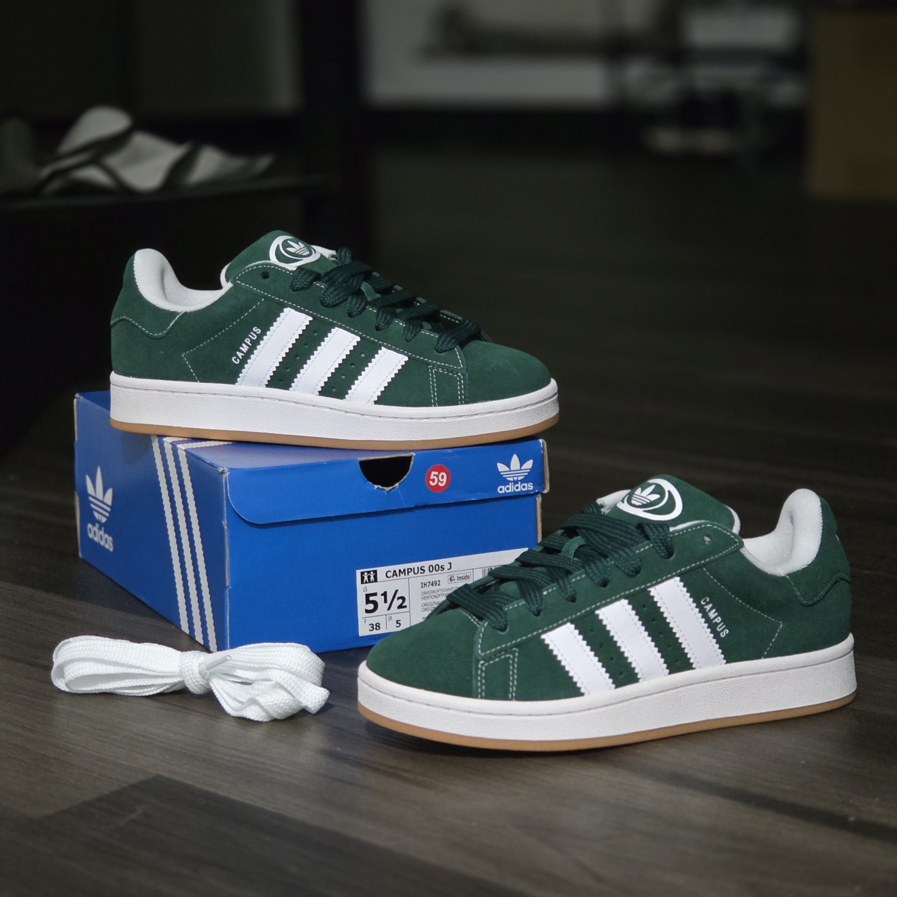 Adidas Adidas Campus 00s J IH7492 Dark Green White ,5.5 men 6.5 wmn Size US 5.5 / EU 38 - 5 Thumbnail