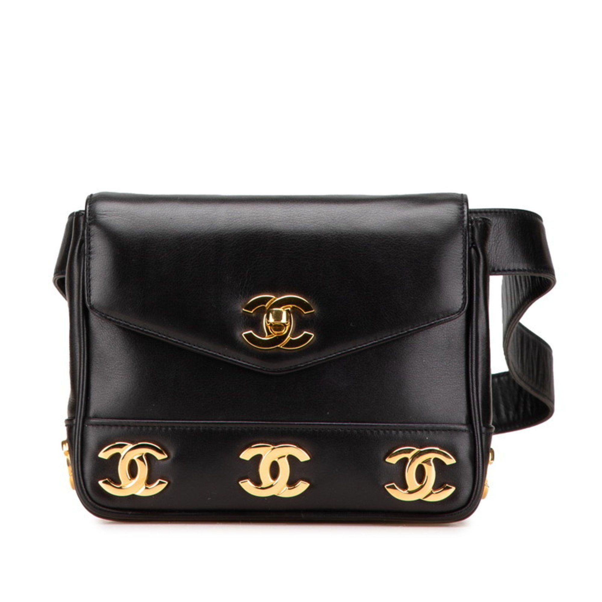 Chanel CHANEL Triple Coco Mark Shoulder Bag/Waist Bag 80/32 Black Leather Women's Size ONE SIZE - 1 Thumbnail