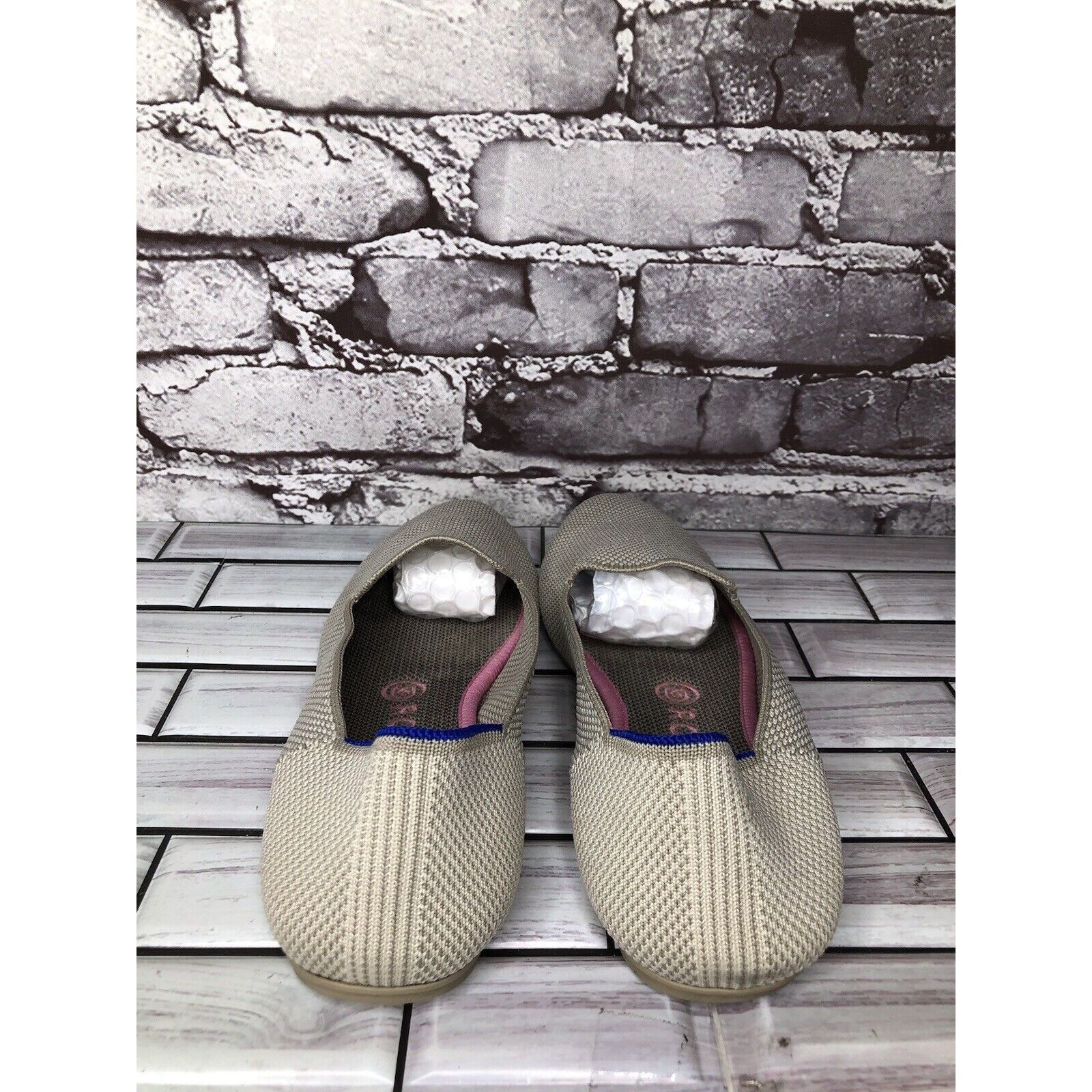 Other Rothys Cream Gray Knit Casual Slip On Round Toe Ballet Flats Size US 8.5 / IT 38.5 - 4 Thumbnail