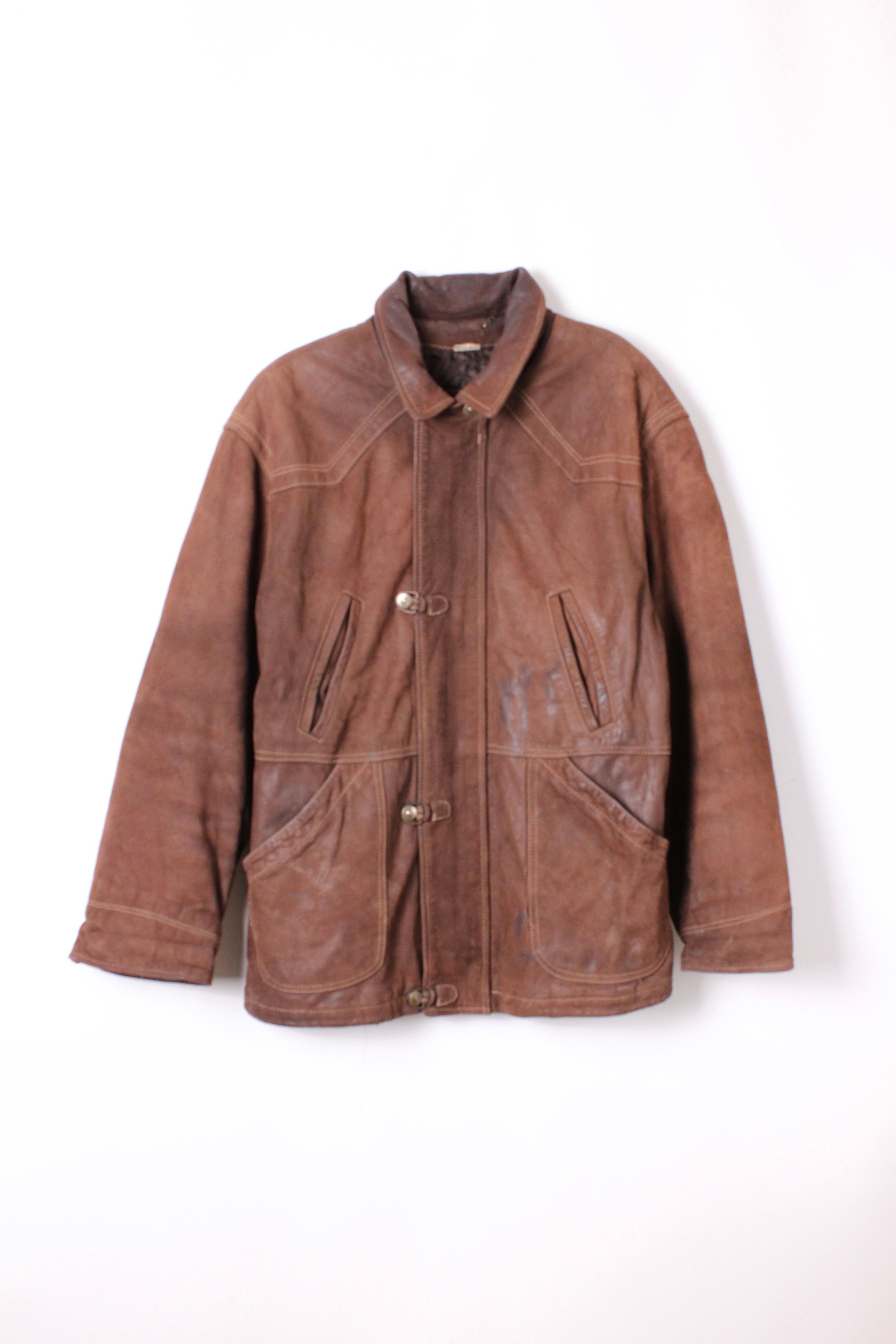 Vintage VINTAGE FIREMAN LEATHER JACKET BROWN Size US L / EU 52-54 / 3 - 1 Thumbnail