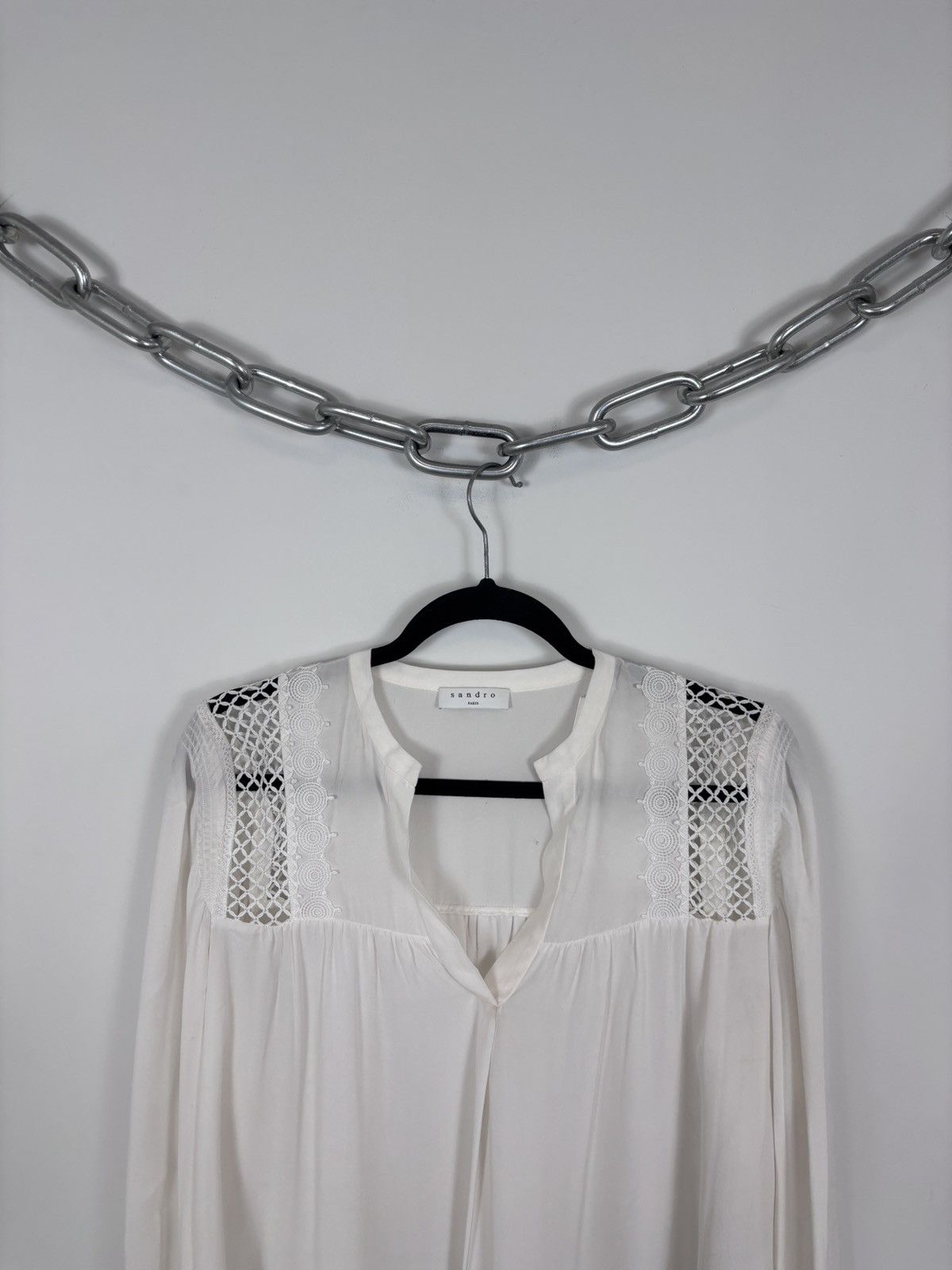 Sandro Sandro H18 Tommy NWT Women’s White Silk Long Sleeve Blouse Size S / US 4 / IT 40 - 2 Thumbnail
