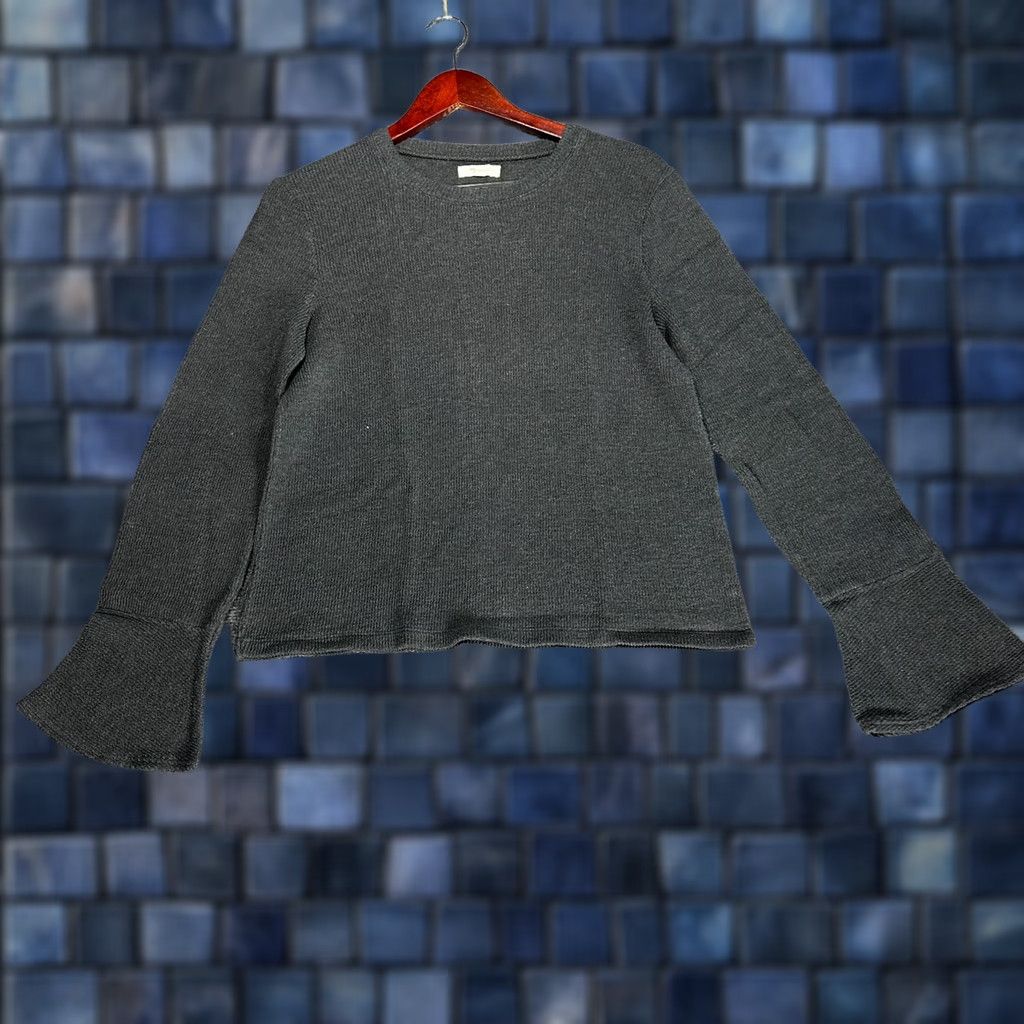 Madewell Madewell Top Womens Large Ruffle Cuff Ribbed Knit Top Long Sleeve Gray Size L / US 10 / IT 46 - 1 Thumbnail
