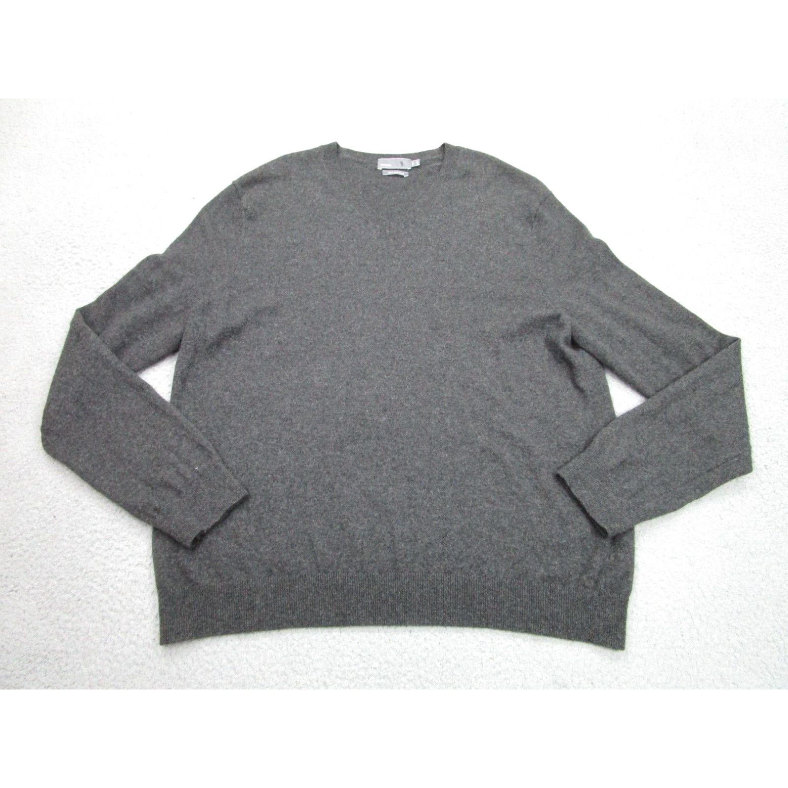 image of Vince Sweater Mens 2Xl Gray Cashmere V-Neck Pullover Jumper Adult Knit in White