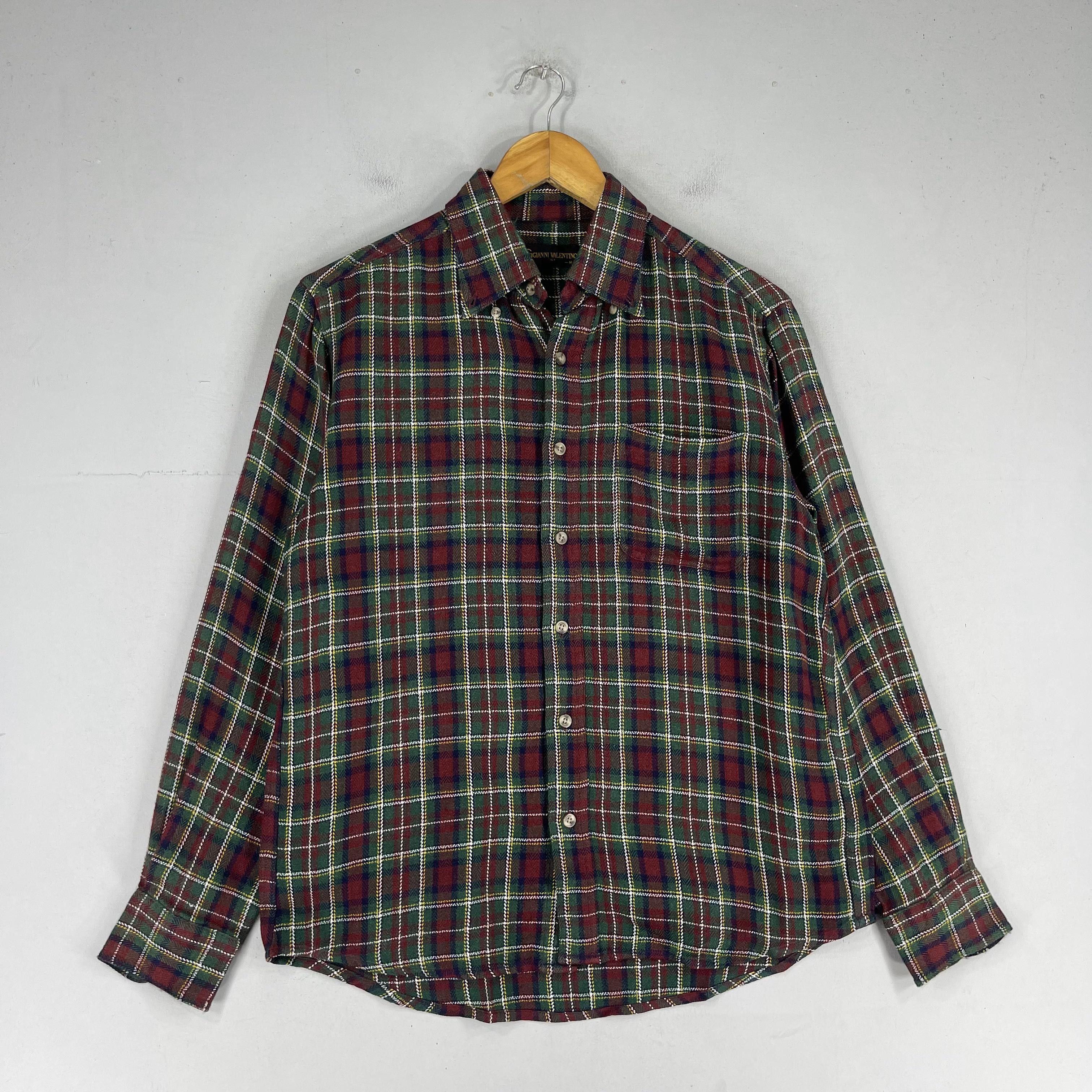 Designer × Flannel × Vintage Vintage GIANNI VALENTINO Plaid Red/Green Tartan Flannel Size US M / EU 48-50 / 2 - 4 Thumbnail