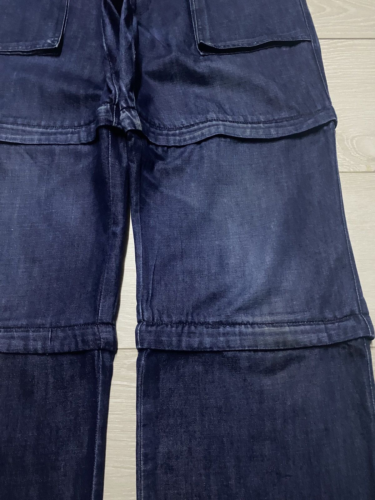 Japanese Brand Blue Multi Layer Panel Cargo Pants Wide Leg Distressed Size US 30 / EU 46 - 8 Thumbnail