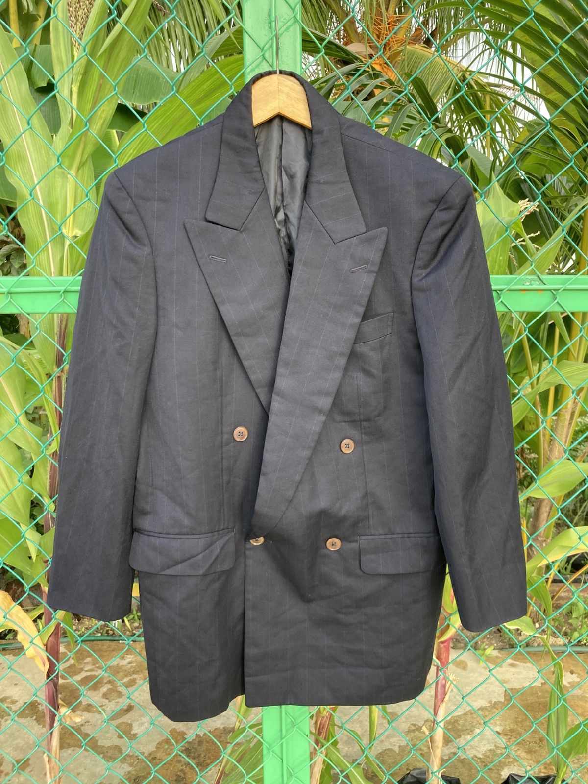 Takeo Kikuchi Takeo Kikuchi Black Double Breasted Pinstripe Blazer Size 44R - 1 Thumbnail