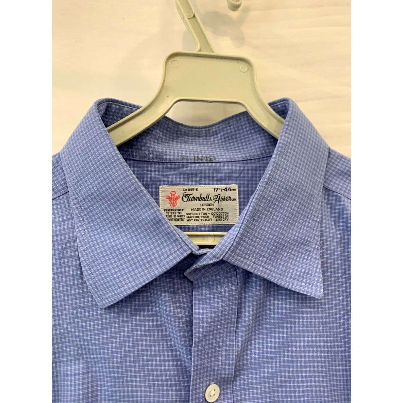 Turnbull & Asser VINTAGE Turnbull & Asser London Dress Shirt Blue Micro Check 17.5 / 44 Classic Fit Mens Adults Size 48R - 4 Thumbnail