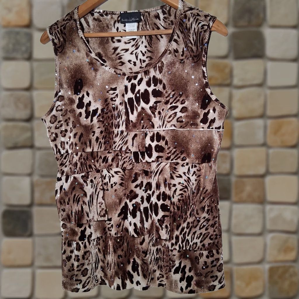 Vintage VINTAGE Brittany Black Shirt M Cat Print Sleeveless Ribbed Mirrored Flutter Size M / US 6-8 / IT 42-44 - 1 Thumbnail