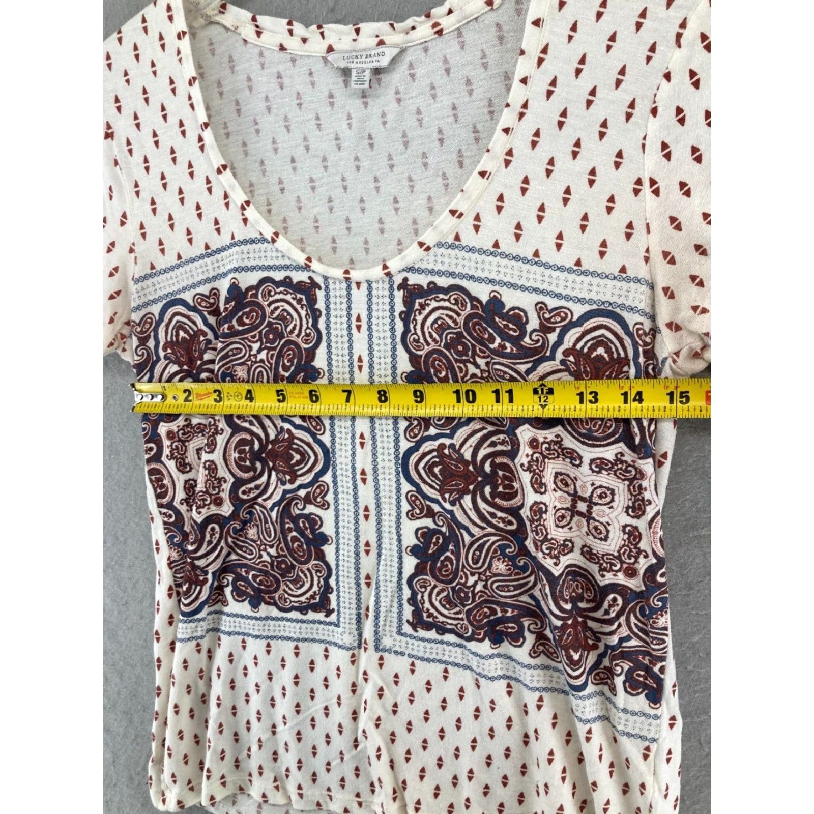 Lucky Brand Lucky Brand TShirt Womens Small Geometric Multicolor 3/4 Sleeve Scoop Neck Flutter Crew Casual Bohemian Cotton Blend Shirt Womens Small Size S / US 4 / IT 40 - 2 Thumbnail