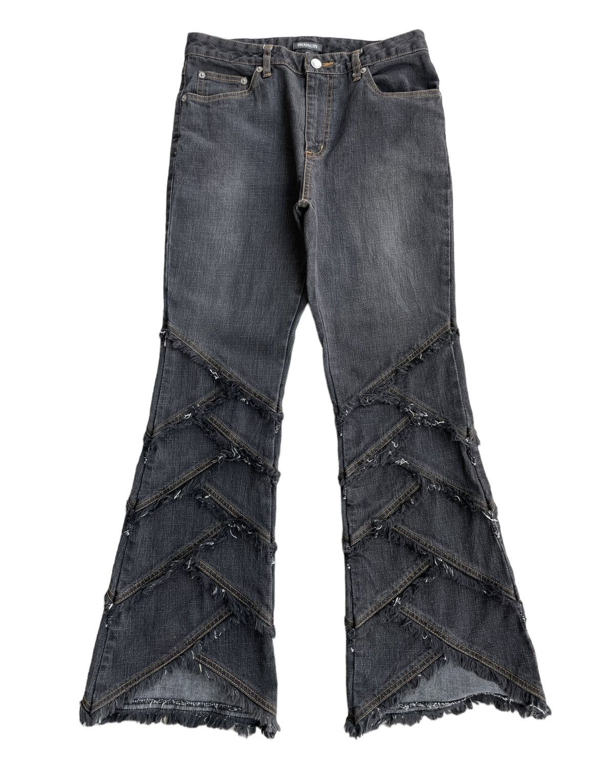 Japanese Brand Vintage Browdwin Destructive Asymmetrical Flared Denim Pants Size US 29 - 1 Thumbnail