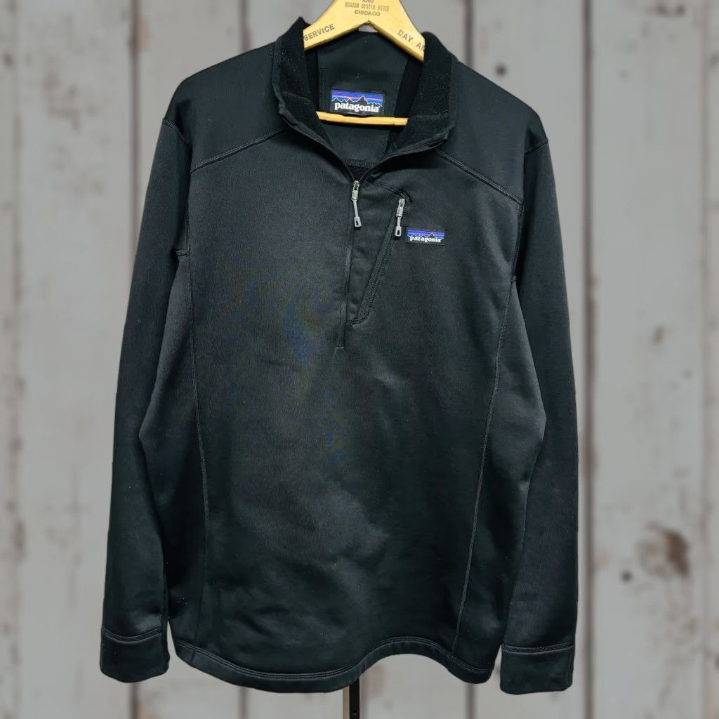 Patagonia Crosstrek 1/4 Zip Pullover Jacket Black Large Mens L Zip Pocket Breathable Moisture Wicking Polartec Athletic Activewear Easy Care