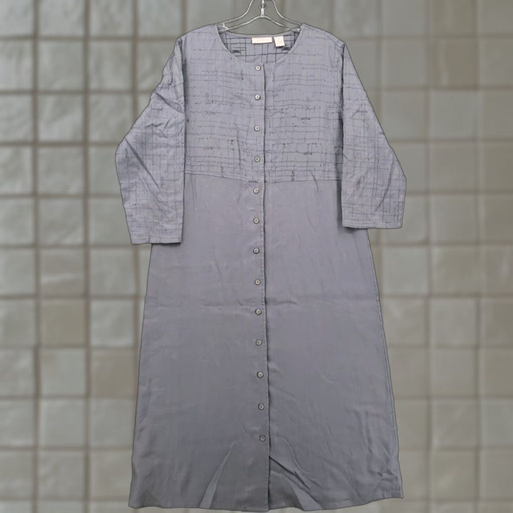VINTAGE Jill Maxi Dress Womens M Medium Gray Linen Office