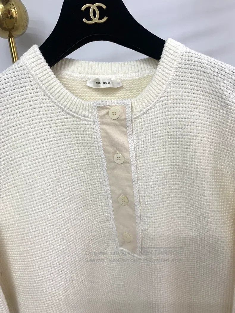 The Row The row Henry Neck Waffle White Sweater Size XS / US 0-2 / IT 36-38 - 2 Thumbnail