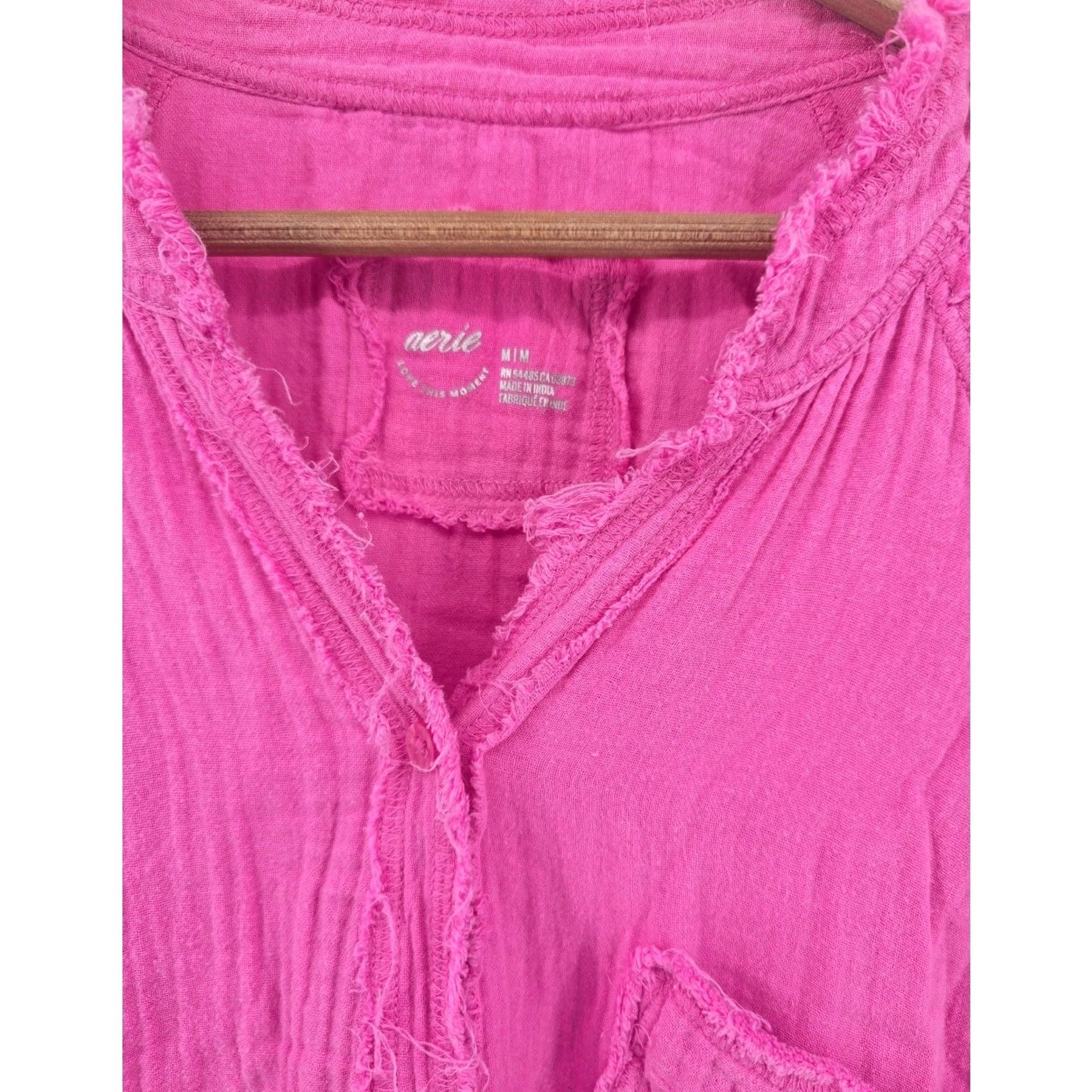 Vintage Aerie Button Down Shirt Womens M Pink Poolside Gauze Raw Hem Oversized Size M / US 6-8 / IT 42-44 - 2 Thumbnail