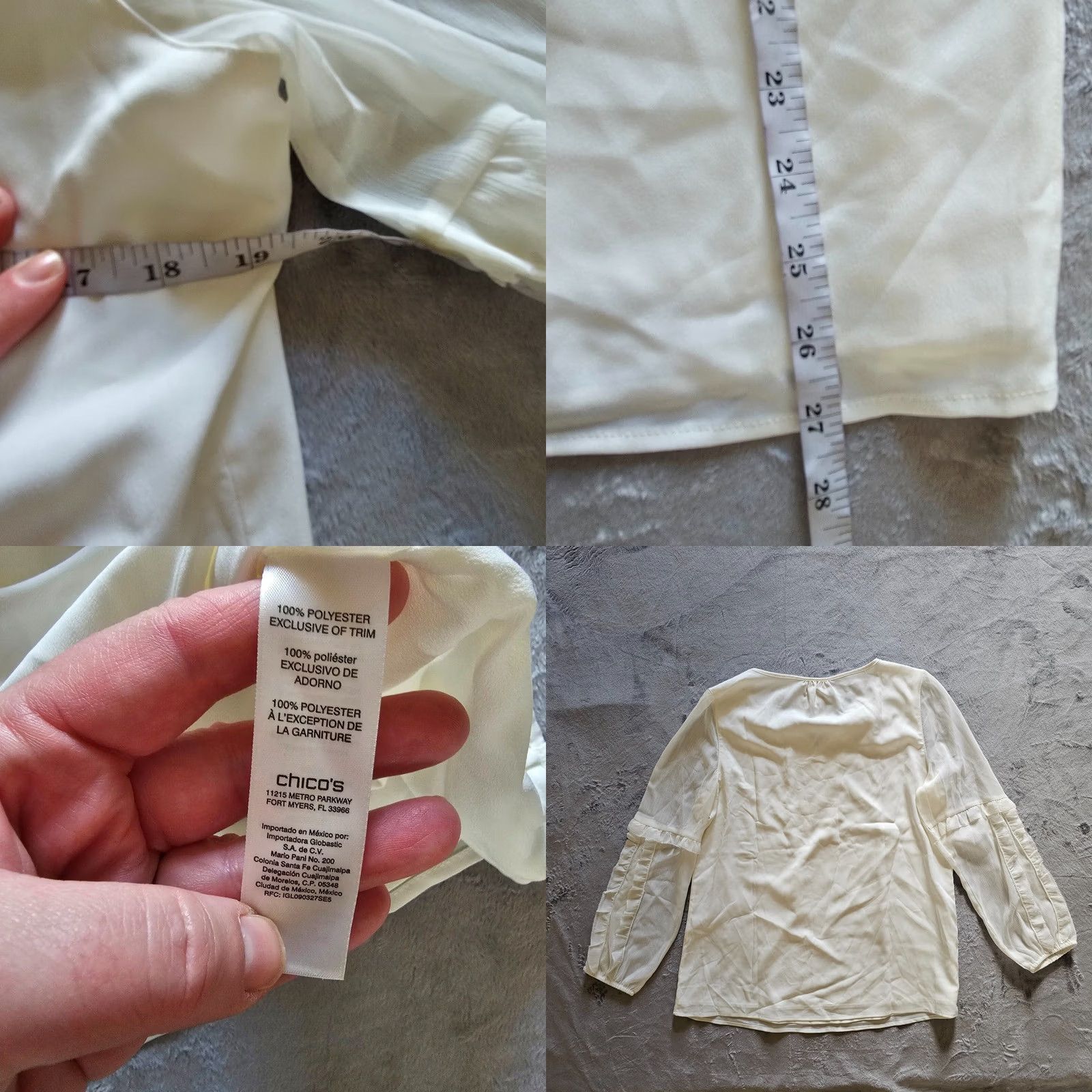 Vintage Chicos Top Shirt Womens M White Sheer Ruffle Sleeve V Neck Classic Career Shirt Size M / US 6-8 / IT 42-44 - 8 Thumbnail