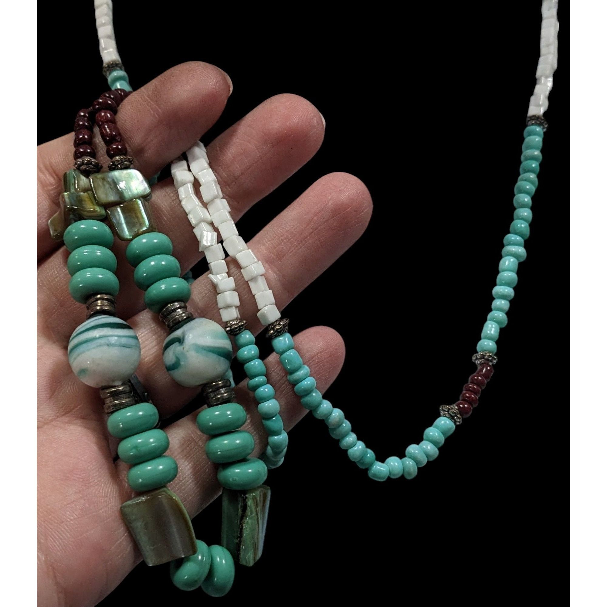 Other Vintage Turquoise And Brown Shell Stone And Glass Beaded Nec Size ONE SIZE - 5 Thumbnail