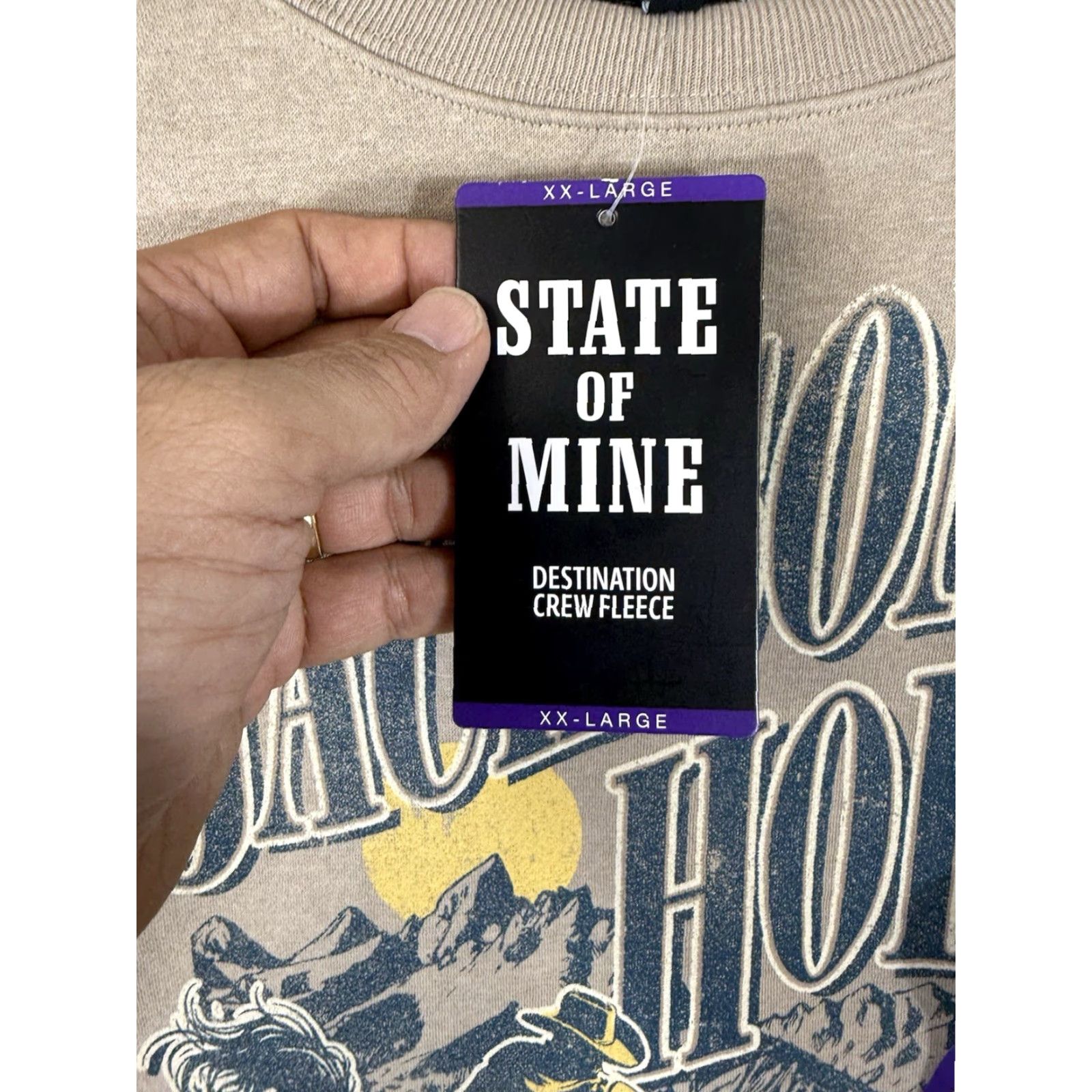 Vintage State Of Mine Sweatshirt Men 2XL Jackson Hole Wyoming Taupe Fleece Cotton NWT Pullover Size US XXL / EU 58 / 5 - 5 Thumbnail