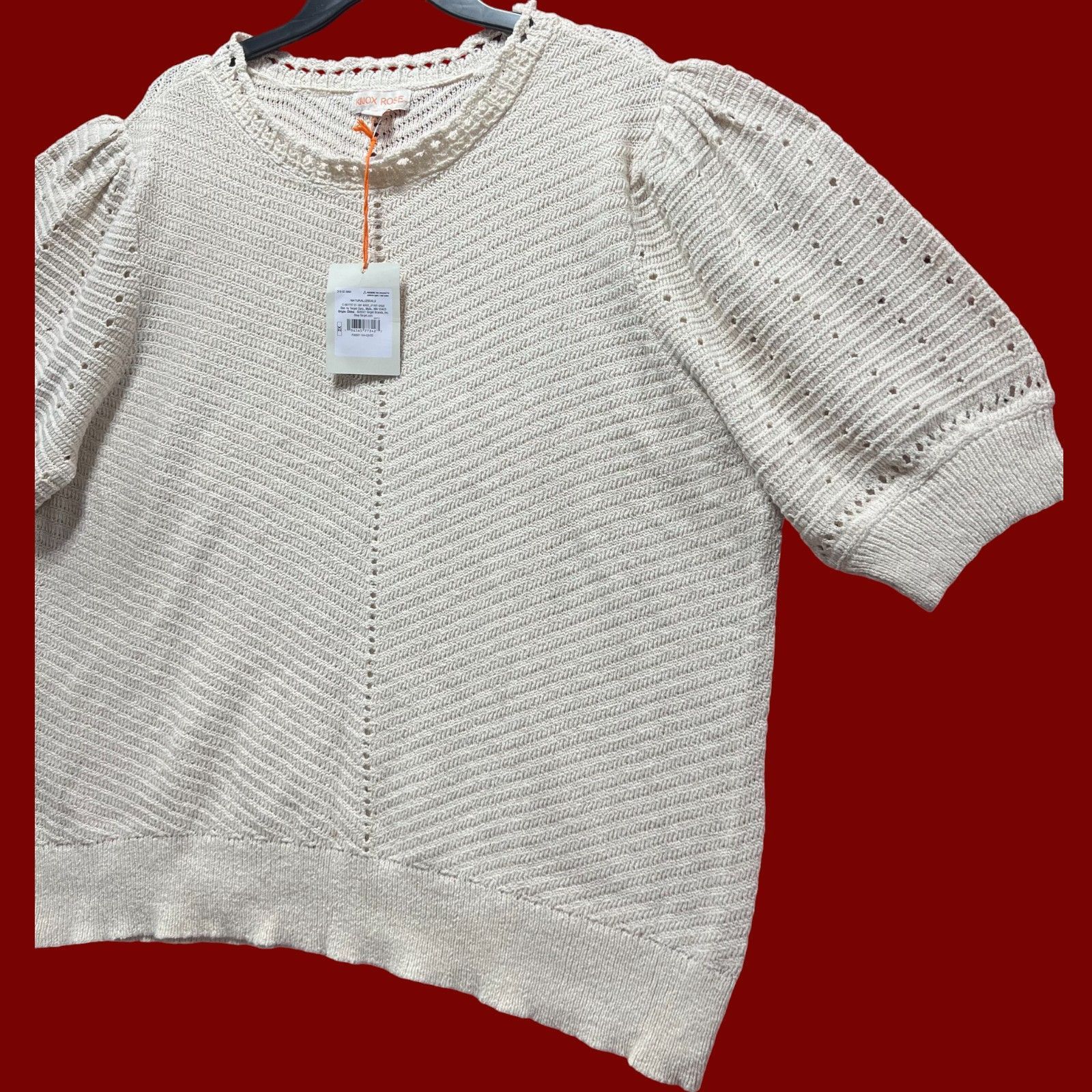 Other Knox Rose - Women's Crochet Pointelle Sweater With Short Puf Size XXL / US 16-18 / IT 52-54 - 17 Thumbnail