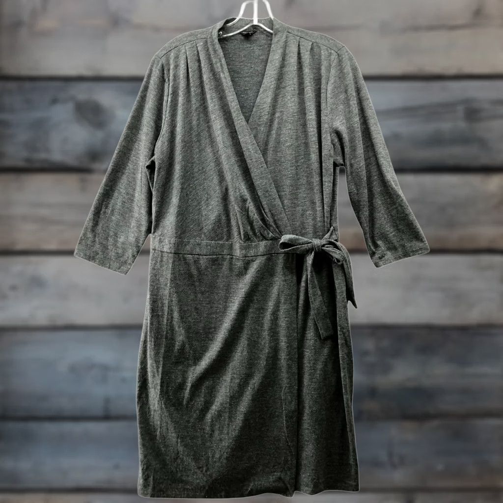 Ann Taylor Ann Taylor Wrap Dress Size 14 Gray Knee Length 3/4 Sleeve Genuine Side Tie Size XL / US 12-14 / IT 48-50 - 1 Thumbnail