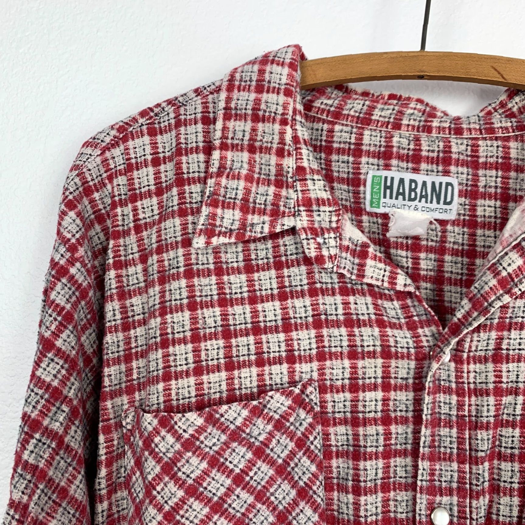 Haband VINTAGE Haband Pearl Snap Grunge Red White Long Sleeve Flannel Shirt L Mens Size US L / EU 52-54 / 3 - 3 Thumbnail