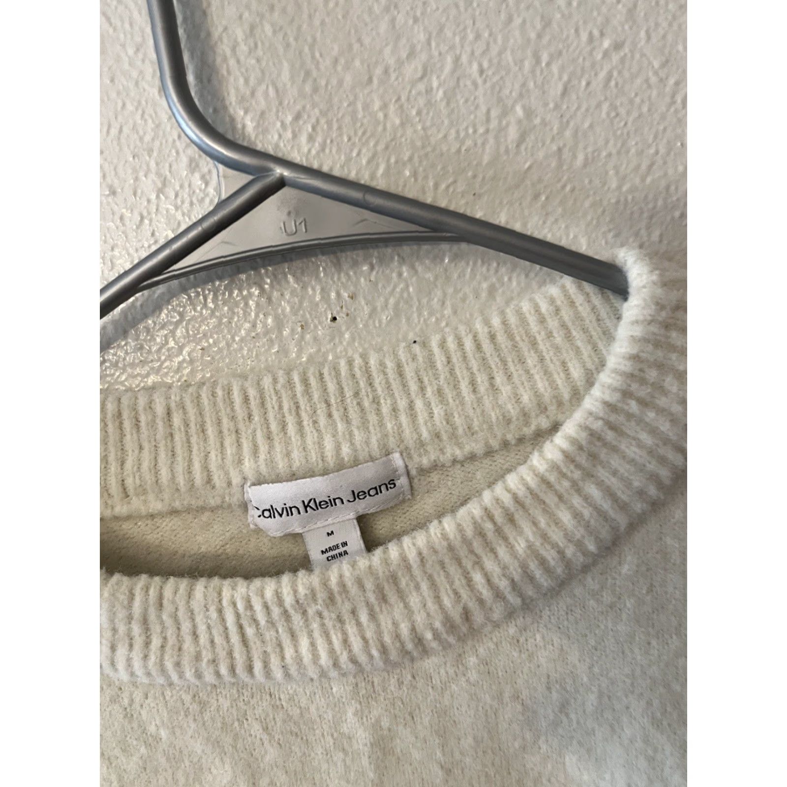 Calvin Klein Calvin Klein Jeans Sweater Women Medium White Knit Nylon Blend Regular Pullover Crew Neck Long Sleeve Raglan Sleeve Casual Knit Style Size M / US 6-8 / IT 42-44 - 3 Thumbnail