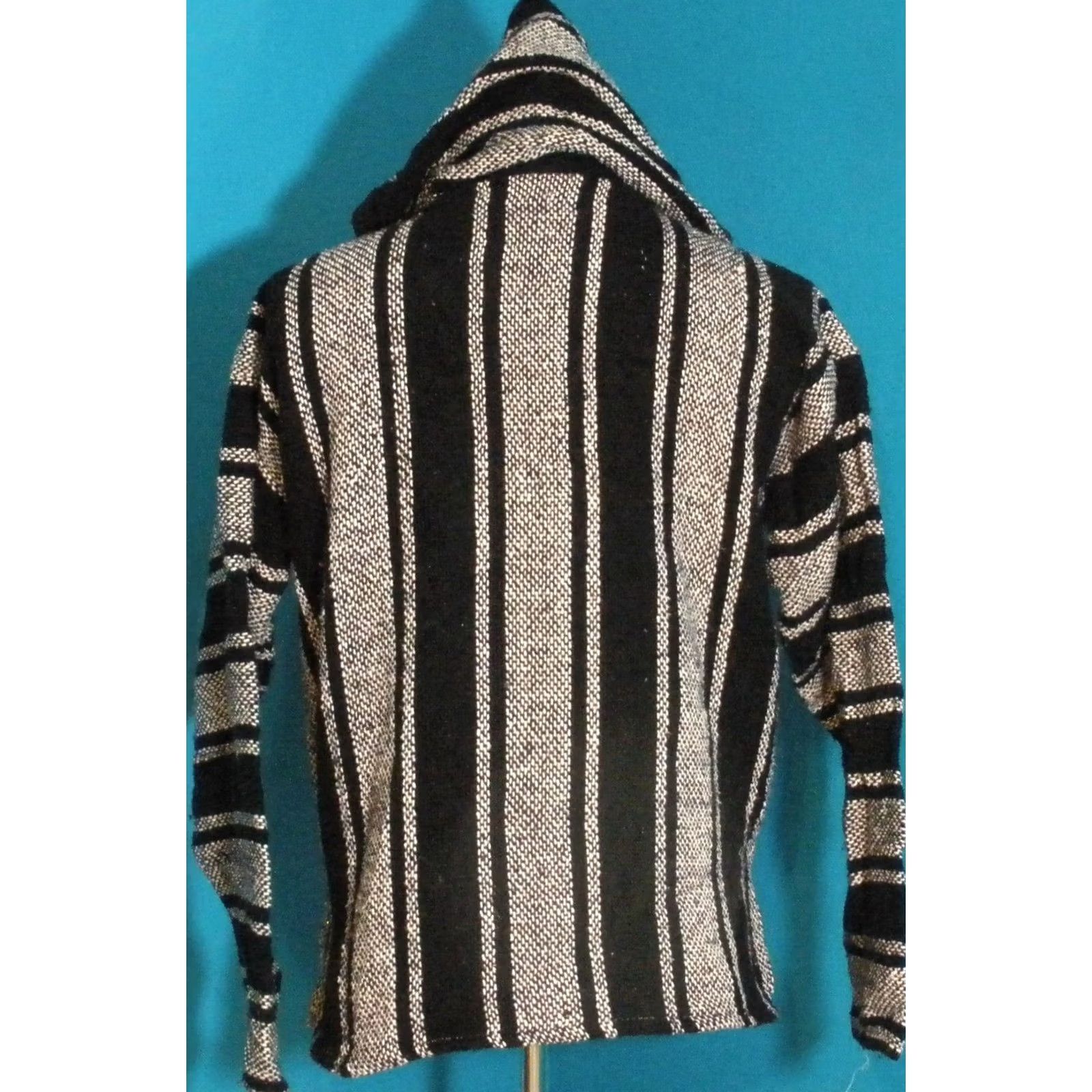 Vintage Hoodie Pullover Poncho Adult S/M Black Knit Drawstring Hooded Pocket Baja Hippie Hipster Surfer Skater Style Size US S / EU 44-46 / 1 - 3 Thumbnail