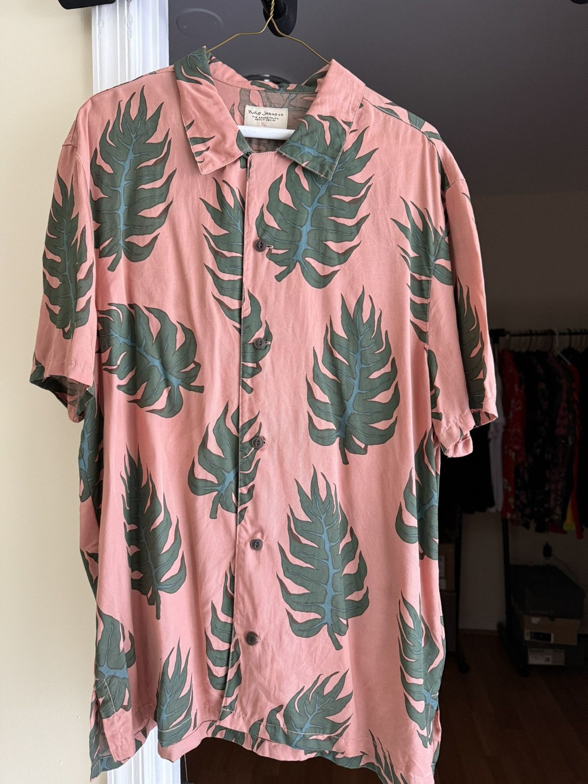 Nudie Jeans Nudie jeans short sleeve button up orange green XL Size US XL / EU 56 / 4 - 1 Thumbnail