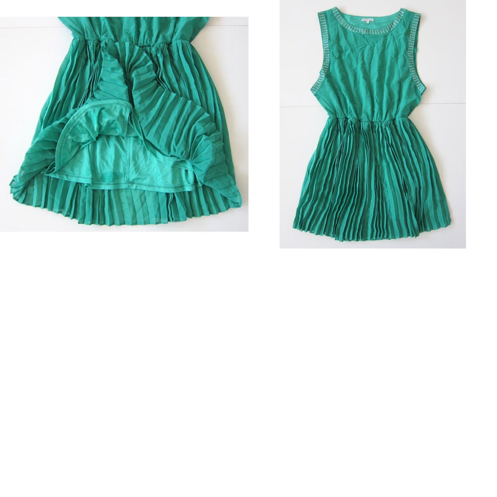 Vintage Charlotte Russe Dress Sleeveless Tank Jade Green Silver Studded Sheath Large Women's Size L / US 10 / IT 46 - 8 Thumbnail