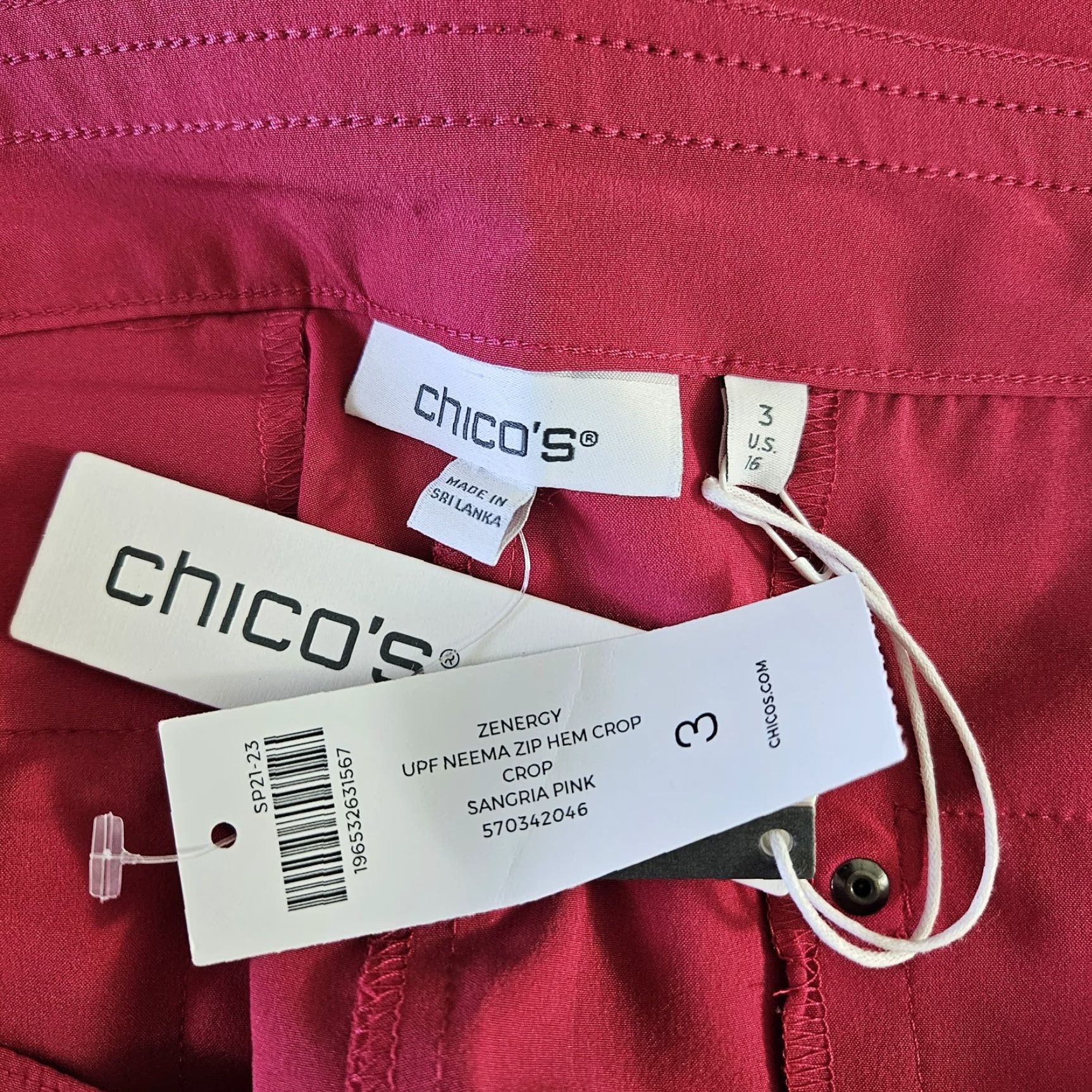 Vintage Chico's Zenergy Womens Cropped Pants Sz 16 Pink Zip Hem High Rise Cotton Blend 24" Inseam Womens Size 38" / US 16 / IT 52 - 7 Thumbnail
