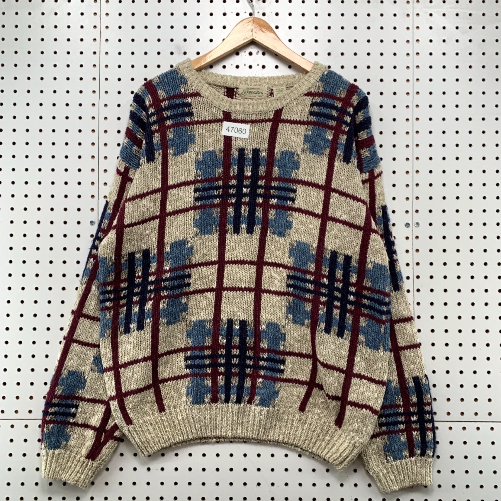Vintage VINTAGE St. John's Bay Sweater Mens L Beige Plaid Linen Ramie Blend Casual Pullover Knit Crew Neck Winter Fall Spring Men Size US L / EU 52-54 / 3 - 2 Thumbnail
