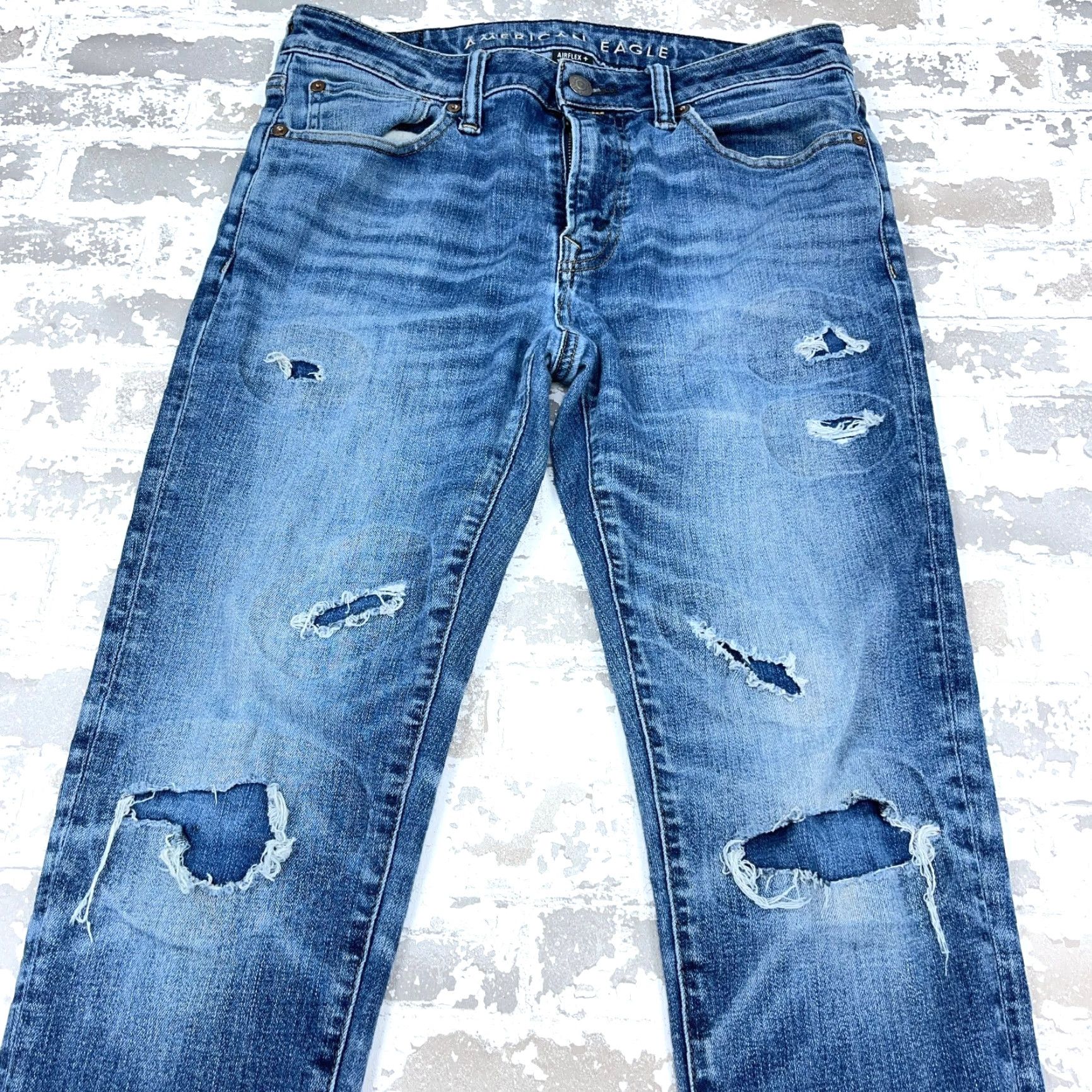 American Eagle Outfitters American Eagle Outfitters Jeans Men 31x34 Athletic Skinny Fit Blue 5-Pocket Distressed Ripped Size US 31 - 3 Thumbnail