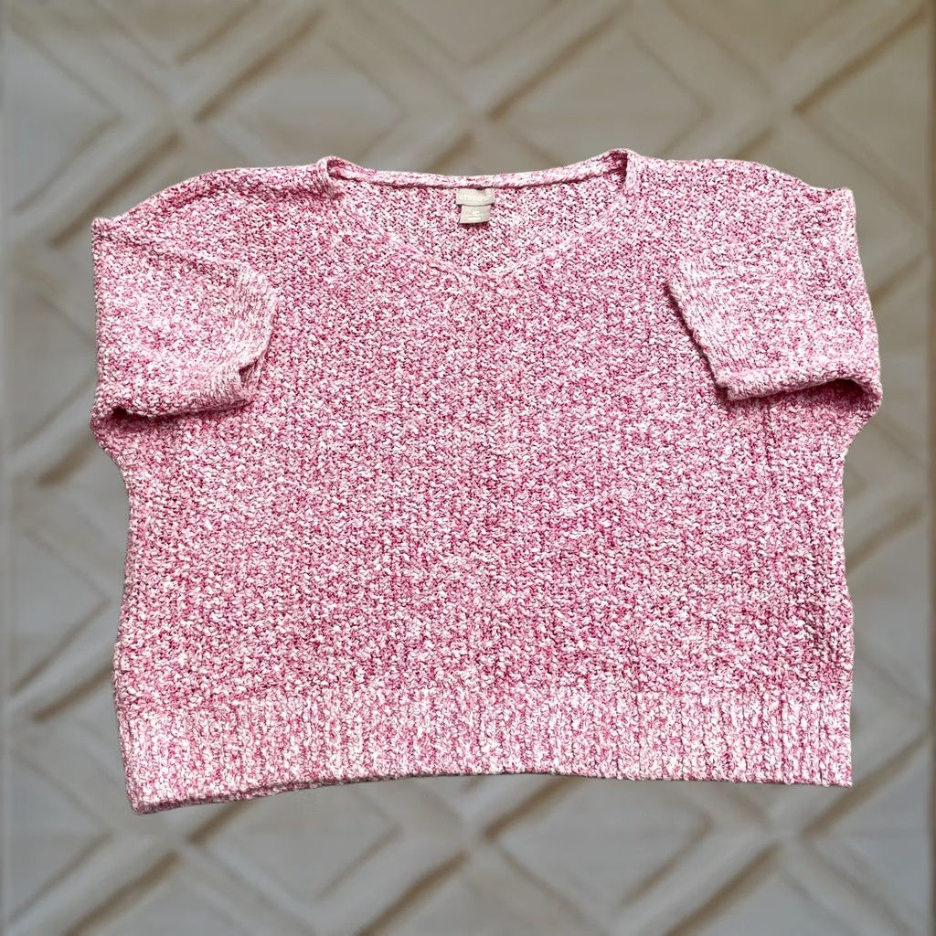 Vintage Chico's Crochet Cropped Popcorn Sweater Womens Large Petite 2 Pink Short Sleeve V-Neck Pullover Knit All Seasons Solid Dolman Sleeve Vintage: No Size L / US 10 / IT 46 - 1 Thumbnail