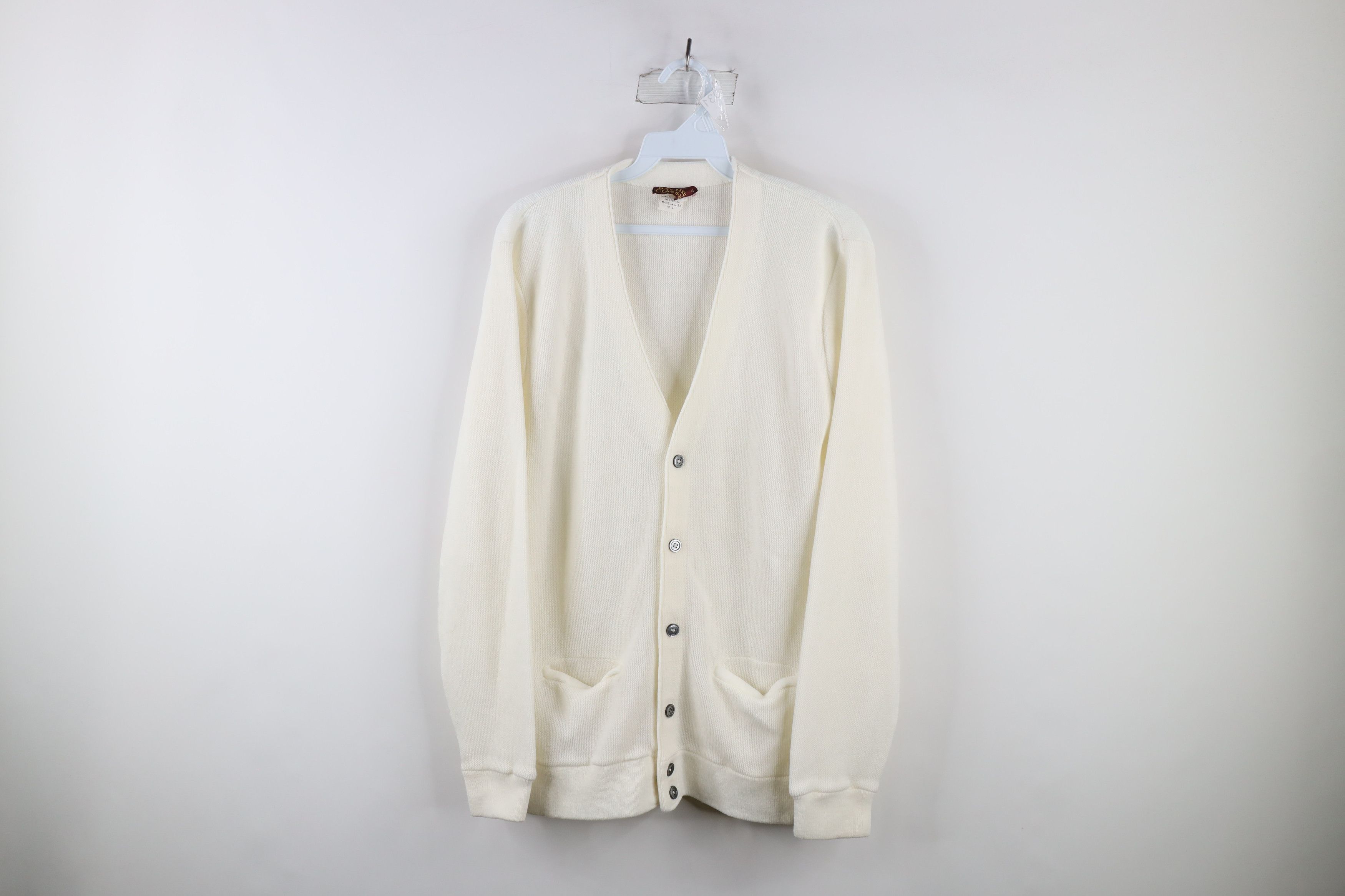 image of Vintage 70's Streetwear Knit Cardigan Sweater White Usa, Men's (Size Large)