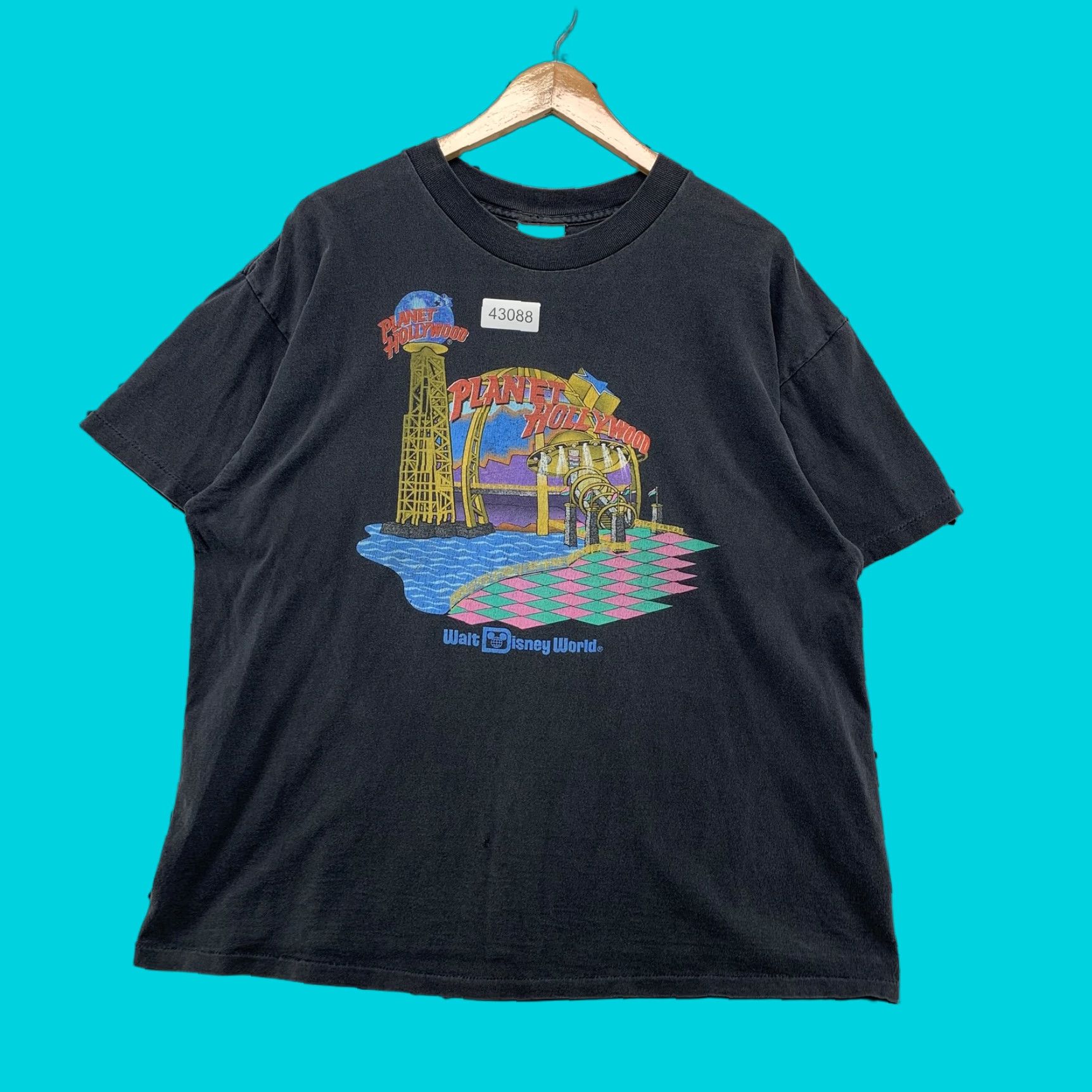 VINTAGE Planet Hollywood Disney World Shirt XL Black Graphic Print 90s USA Mens