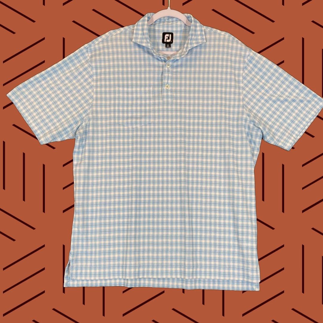 Footjoy FootJoy Polo Shirt Mens Large Blue White Plaid Performance Stretch Golf Sport Size US L / EU 52-54 / 3 - 1 Thumbnail