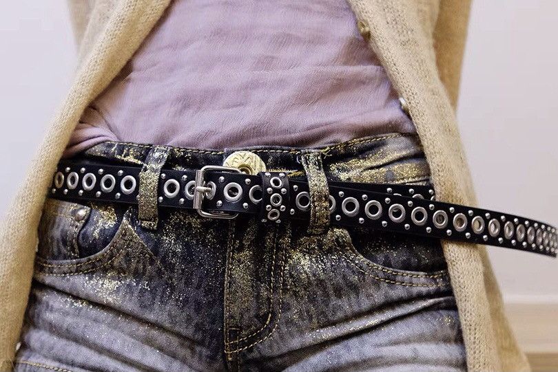 Japanese Brand × Vintage Retro y2k punk faux leather eyelet rivets studded belt Size ONE SIZE - 1 Thumbnail