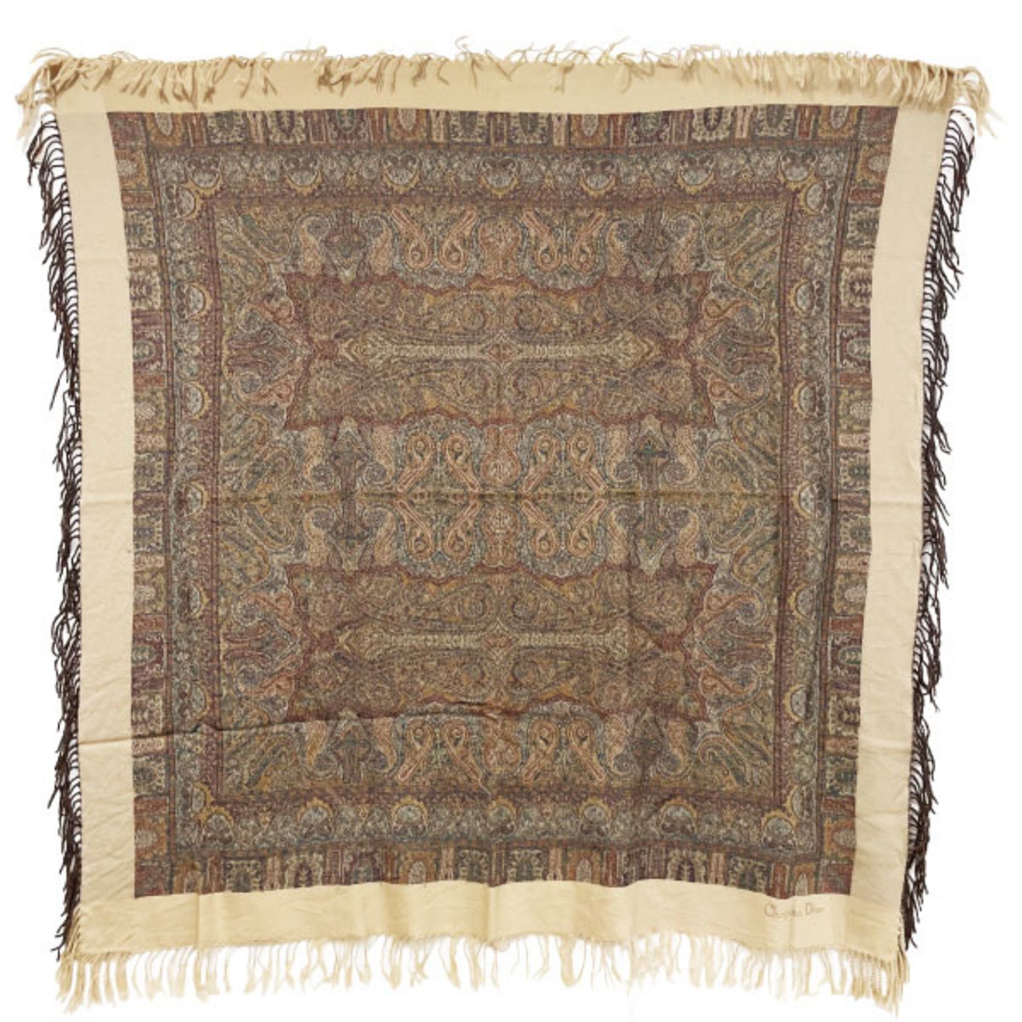 Dior Christian Dior Paisley Large Shawl Multicolor Beige Scarf SS-13364 Size ONE SIZE - 1 Thumbnail