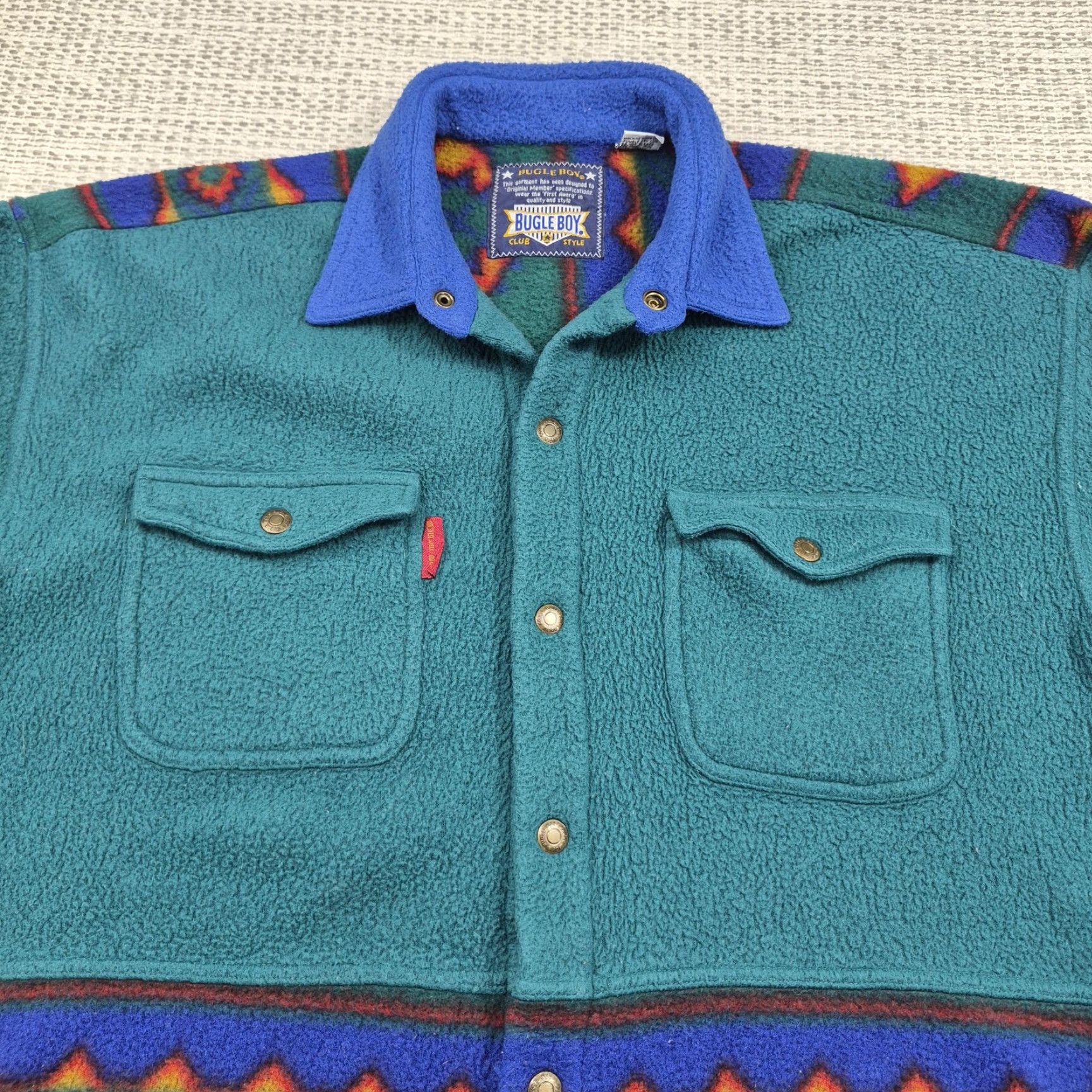 Bugle Boy VINTAGE Bugle Boy Jacket Mens Large Teal Fleece Aztec Western 90s 80s Size US L / EU 52-54 / 3 - 4 Thumbnail