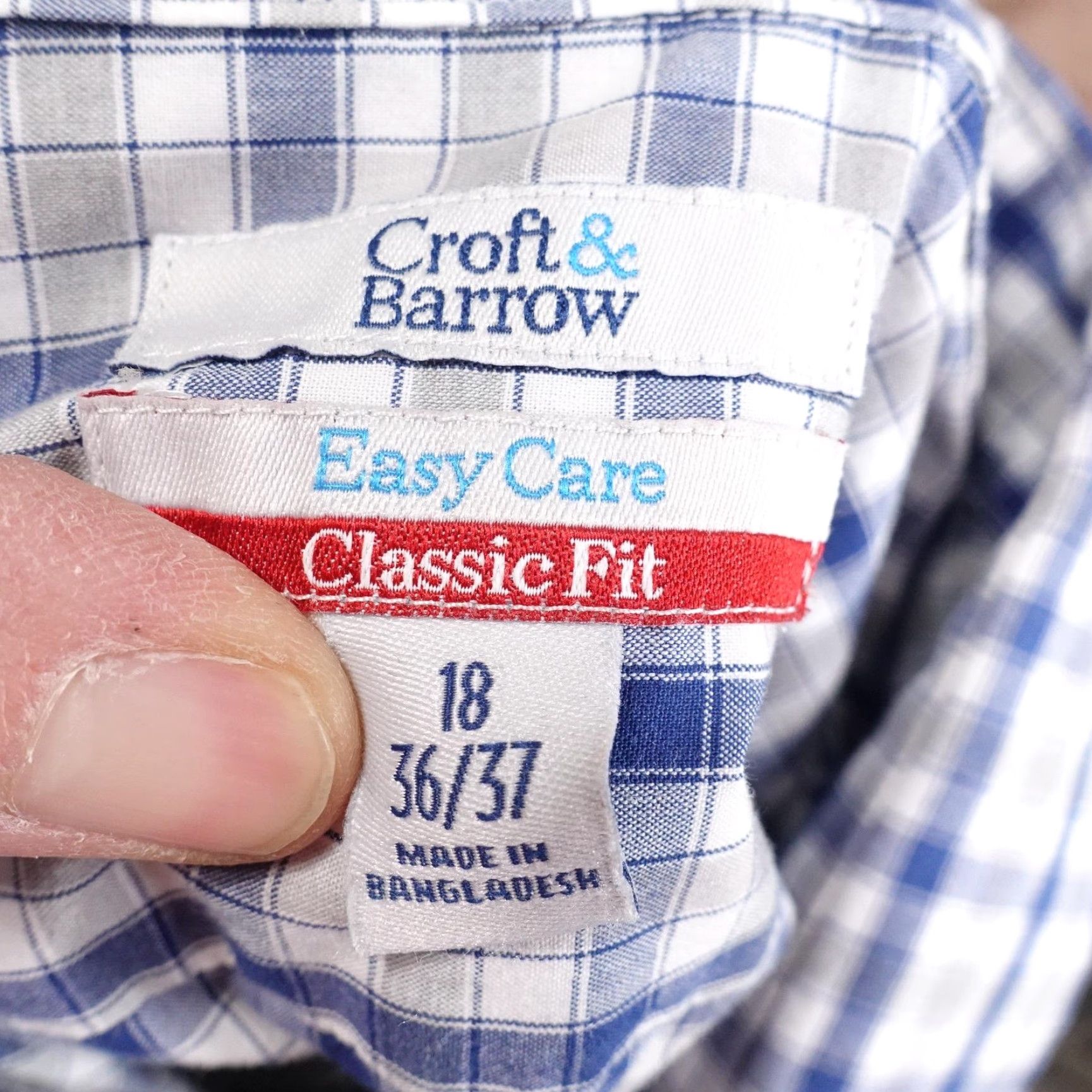 Croft & Barrow Croft & Barrow Shirt Mens 18 36/37 Blue Plaid Easy Care Classic Fit Long Sleeve Size US XXL / EU 58 / 5 - 7 Thumbnail