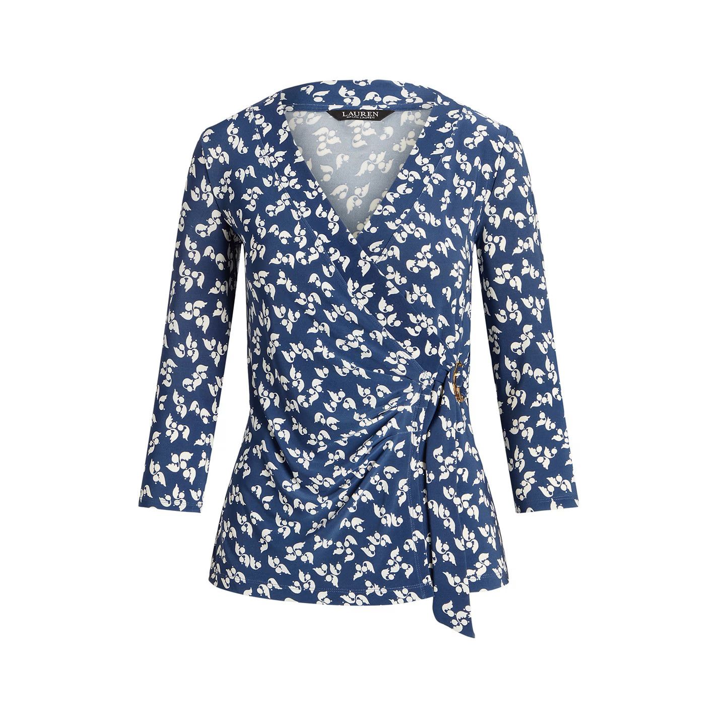 Lauren Ralph Lauren o1g2r1mq1025 Jainab Wrap Top in Blue/Cream Size M / US 6-8 / IT 42-44 - 1 Thumbnail