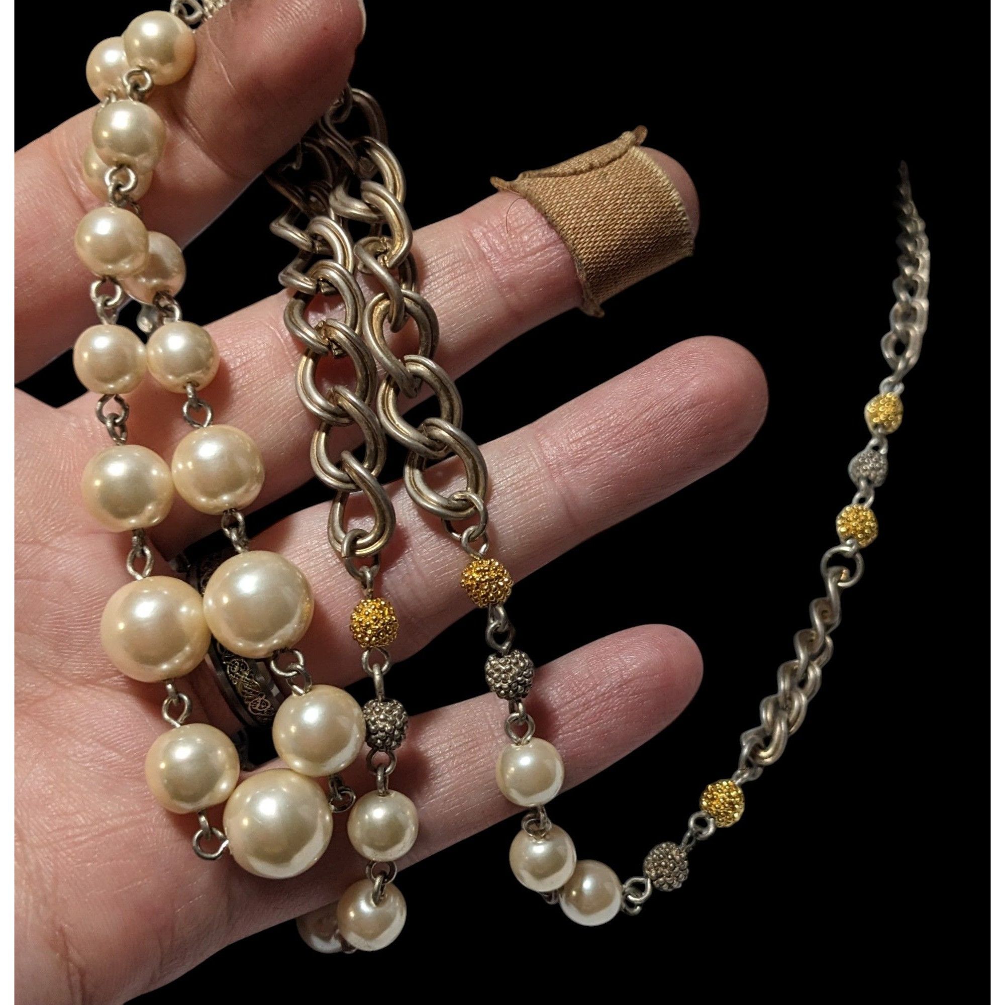 Other Vintage 80s Liz Claiborne Faux Pearl Multi Tone Metallic Nec Size ONE SIZE - 2 Thumbnail